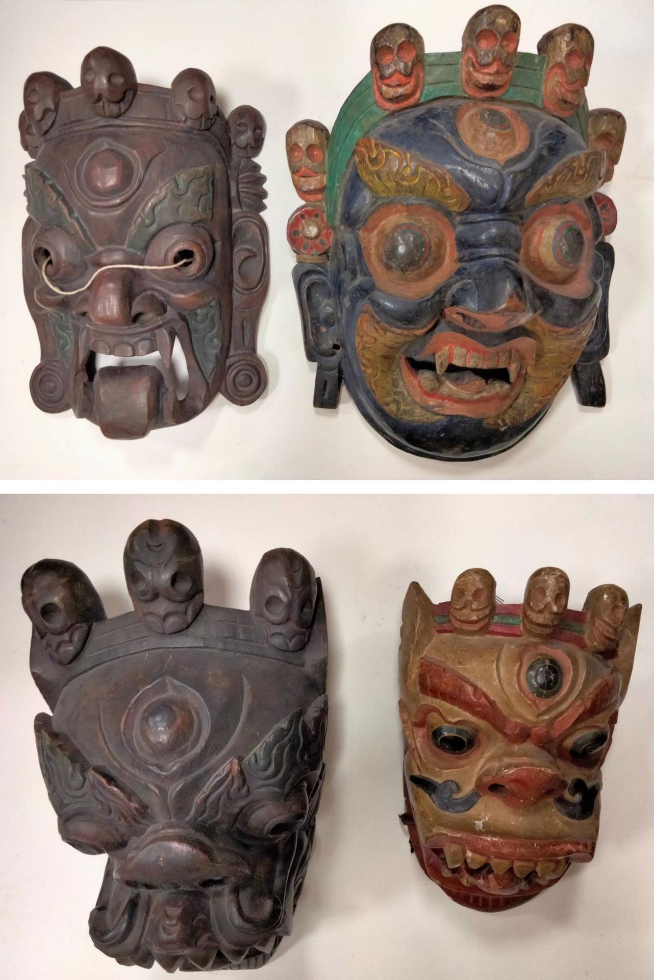 Null Set of 4 ritual masks, Tibet or Nepal, 20th
centuryWood. Including:
- 2 mas&hellip;