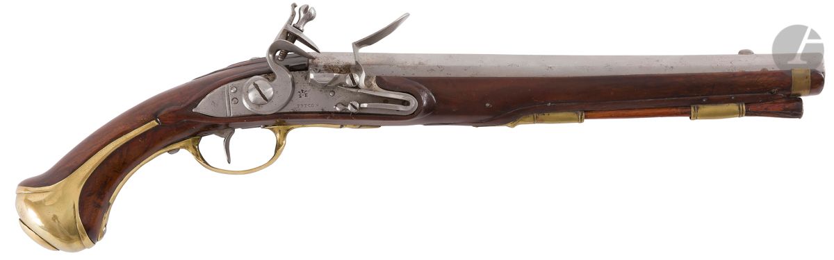 Null Long pistolet de cavalerie et dragon à silex modèle 1733.
Canon rond à mépl&hellip;