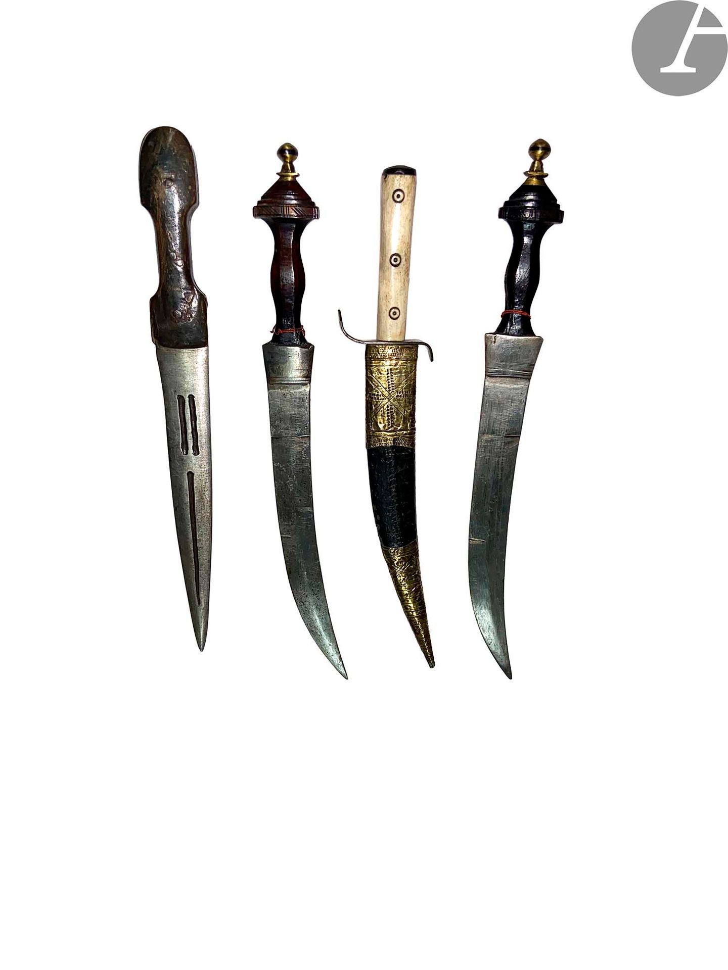 Null Four black African daggers. 
Three S.F. Wood and bone handles. 
A.B.E.