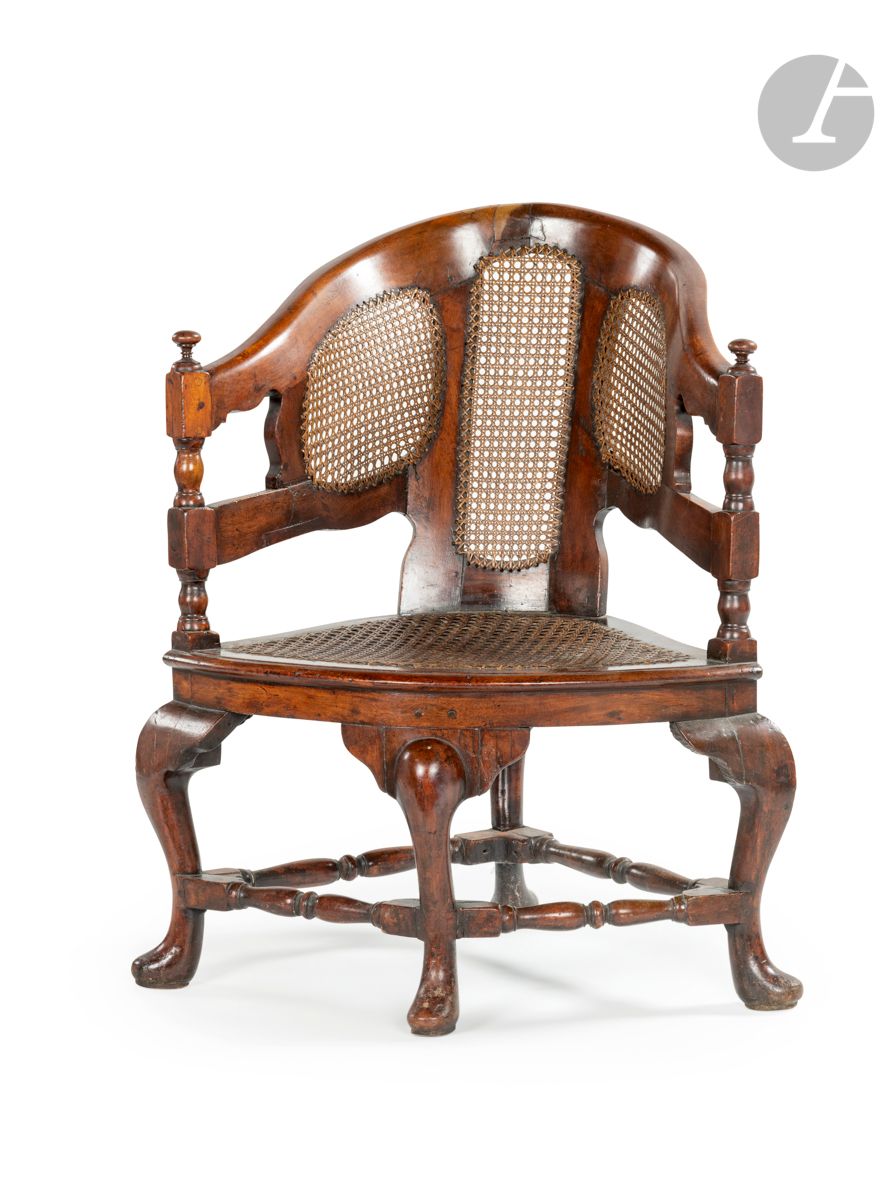 Null A mahogany caned desk armchair, with a gondola back and baluster arms, rest&hellip;