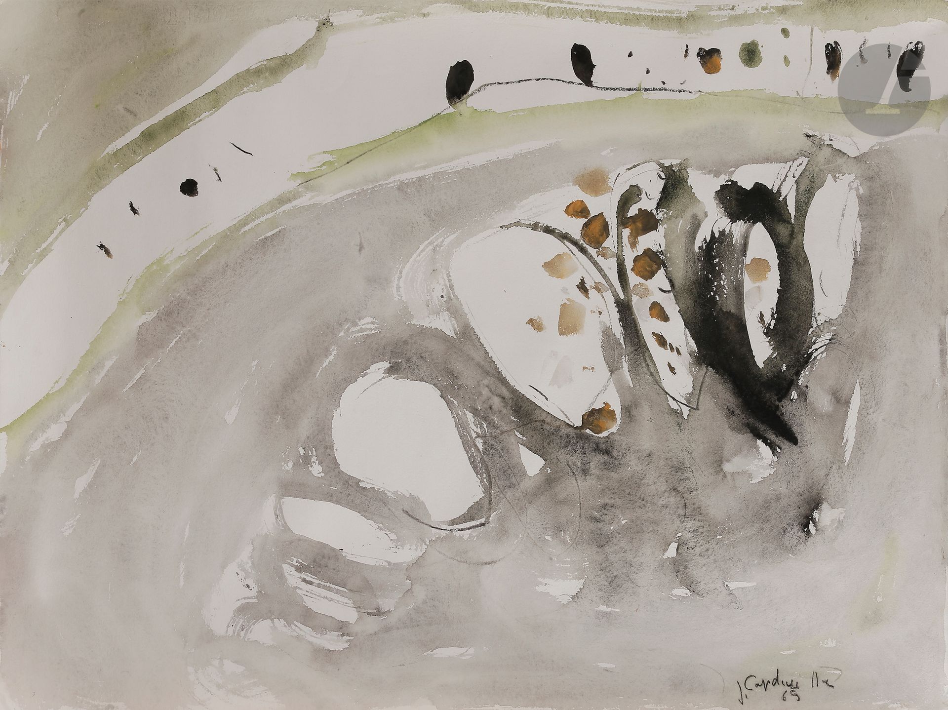 Null 
Jean CAPDEVILLE (1917-2011)



Composition, 1965



Aquarelle.



Signée e&hellip;