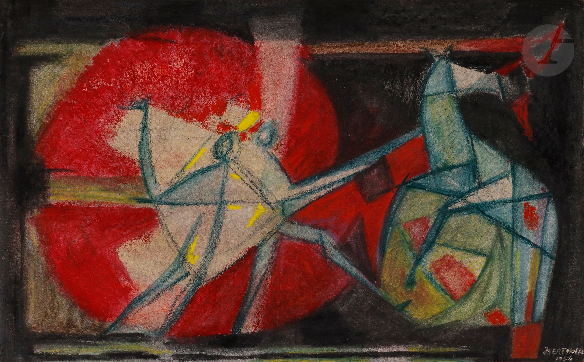 Null Jean BERTHOLLE (1909-1996
)作品，
1954年油彩
铅笔
。
右下方有签名和日期。
19 x 28,5 cm