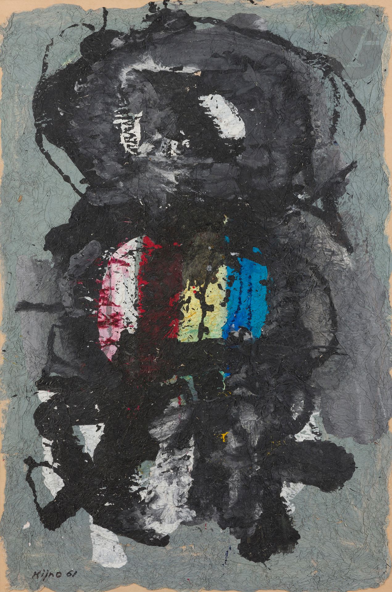 Null Ladislas KIJNO (1921-2012
)作品，
1961年混合
媒体
在皱巴巴的纸上。
左下角有签名和日期。
74 x 48 cm这幅
&hellip;