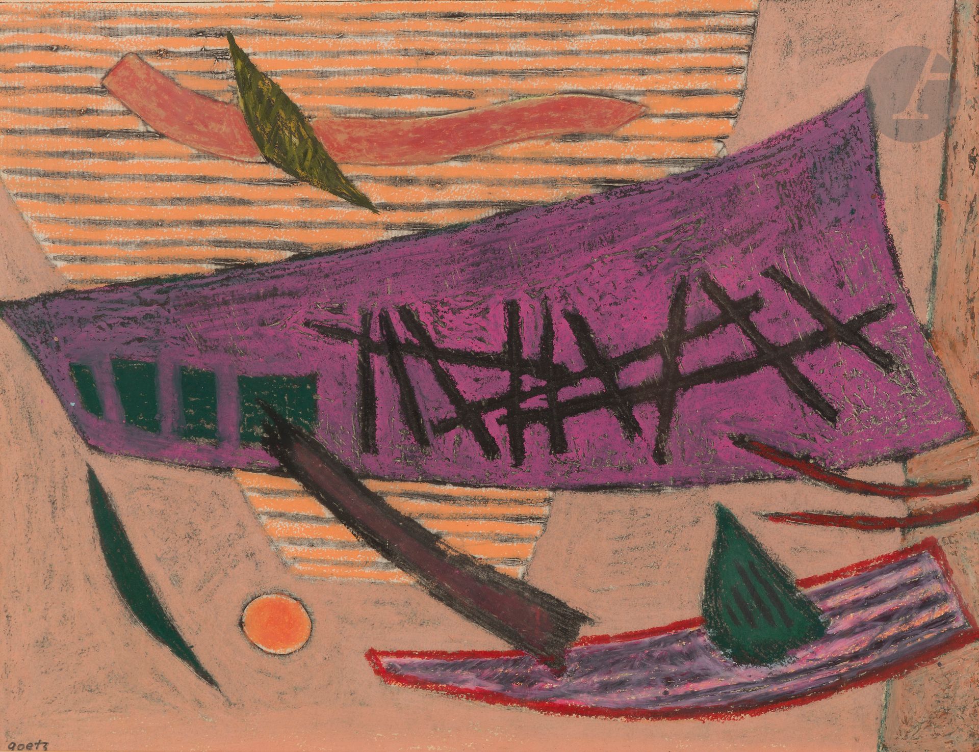 Null Henri GOETZ [法裔美国人] (1909-1989
)作曲，1975年粉彩
。
左下角有签名。
25 x 33 cm出处

：
Galeri&hellip;