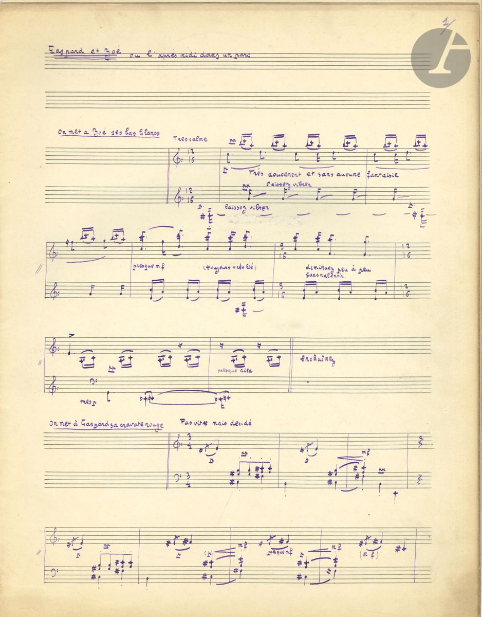 Null Georges AURIC (1899-1983). Autograph musical manuscript, Gaspard et Zoé ou &hellip;