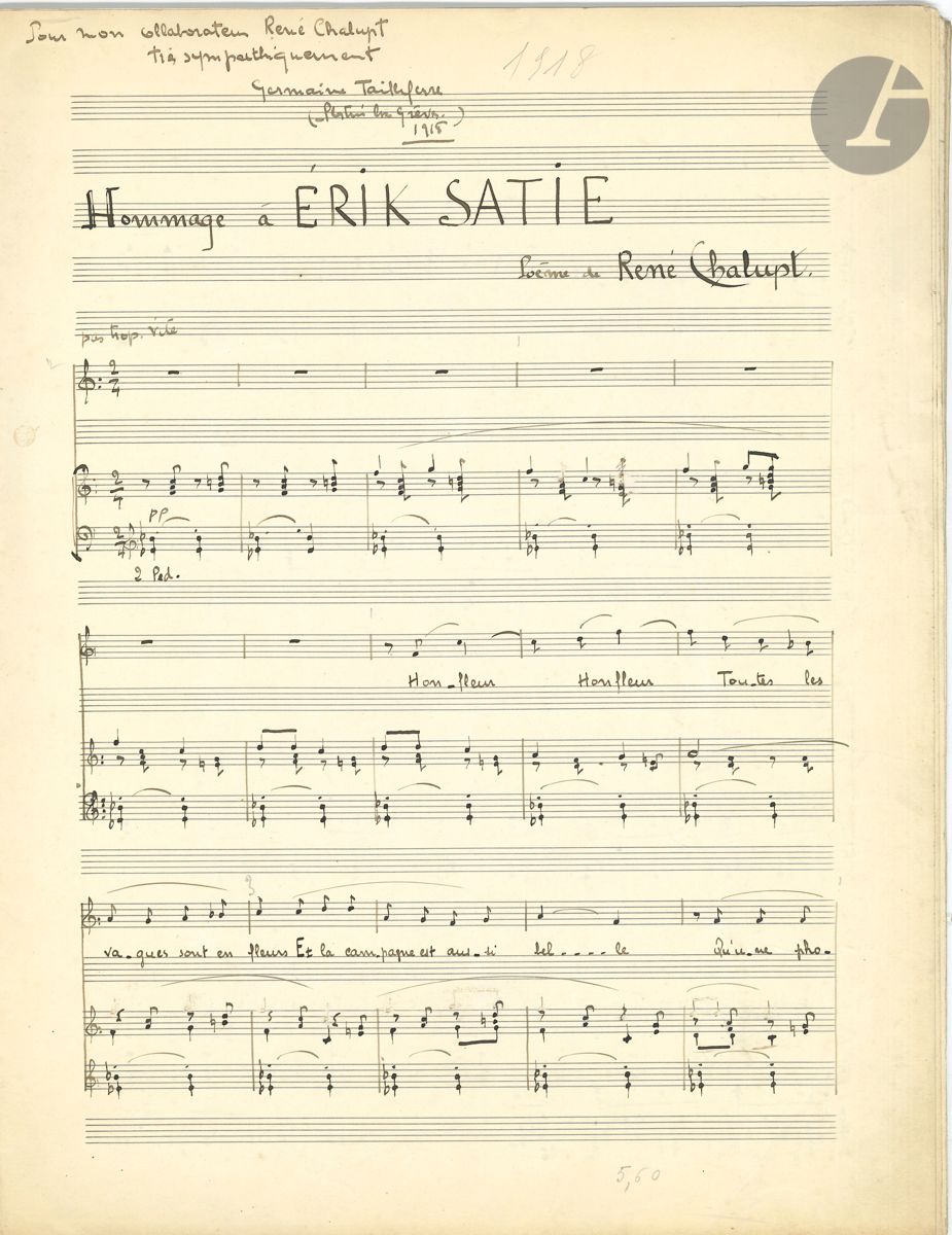Null Germaine TAILLEFERRE (1892-1983). Autograph musical manuscript signed, Homm&hellip;