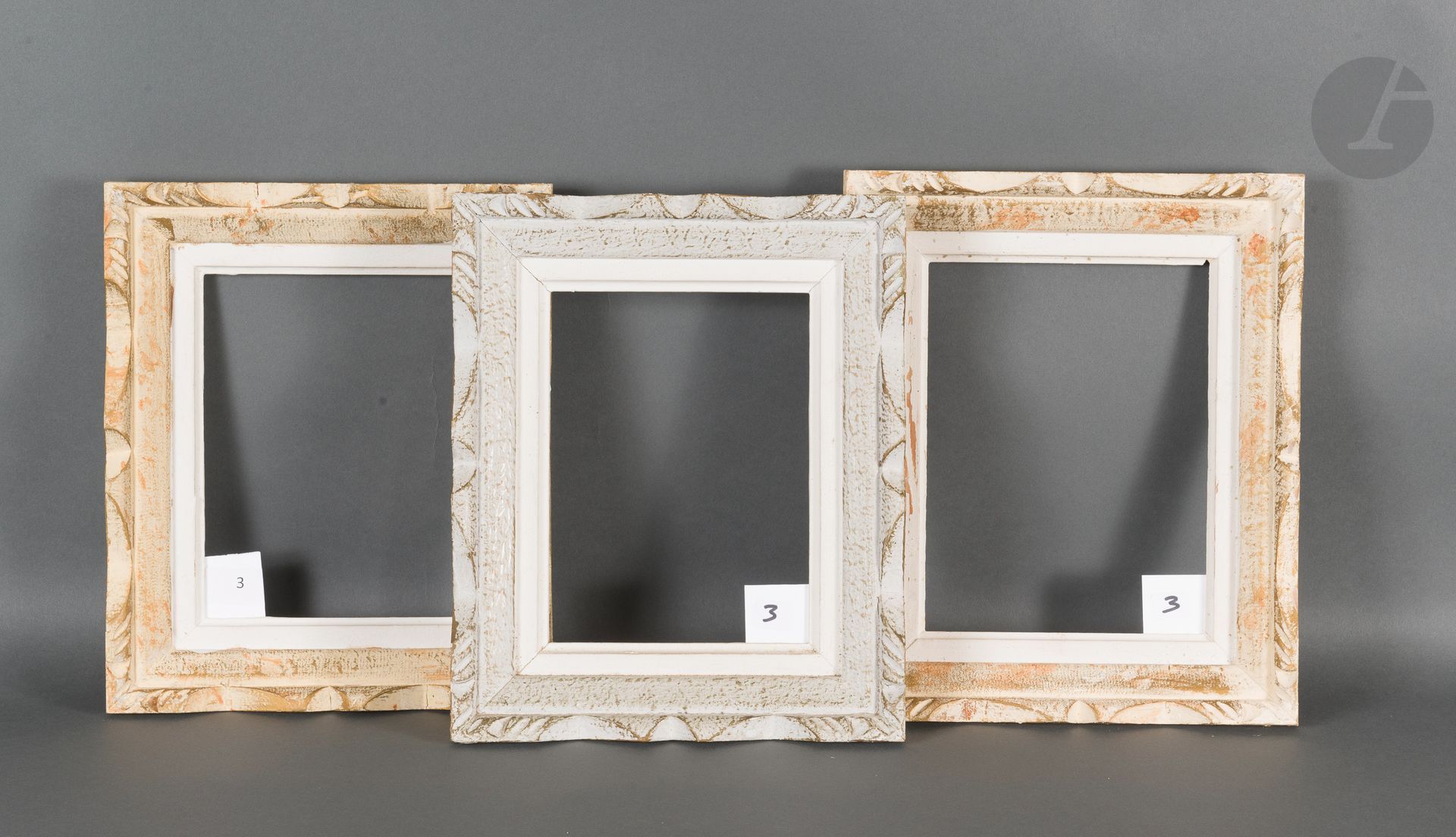 Null Tres marcos de madera tallada, pintada y patinada de Montparnasse, tallados&hellip;