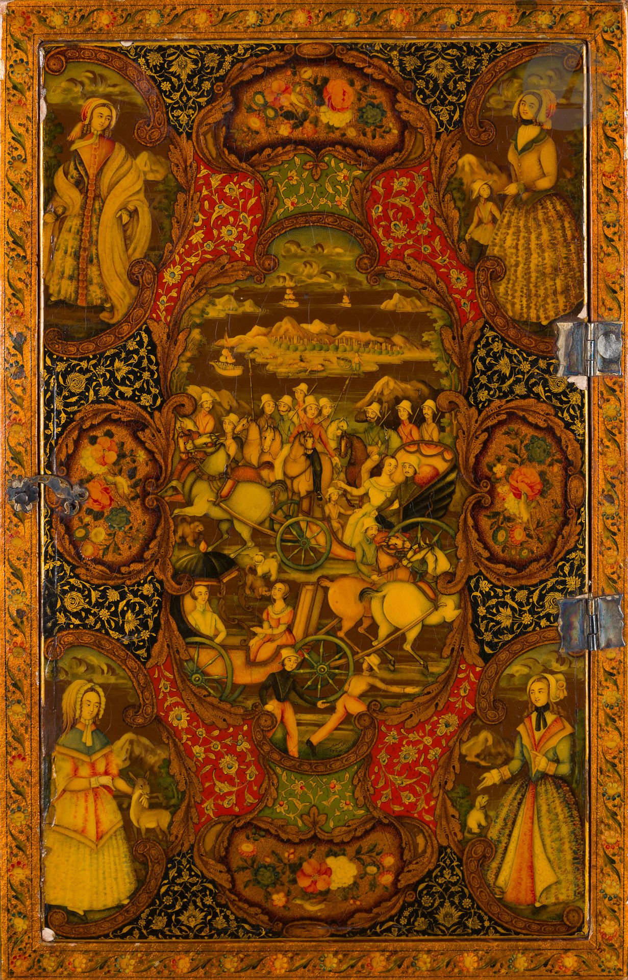 Muhammad Isma'il Isfahani (1814 1892) Specchiera decorata con scene storiche e c&hellip;