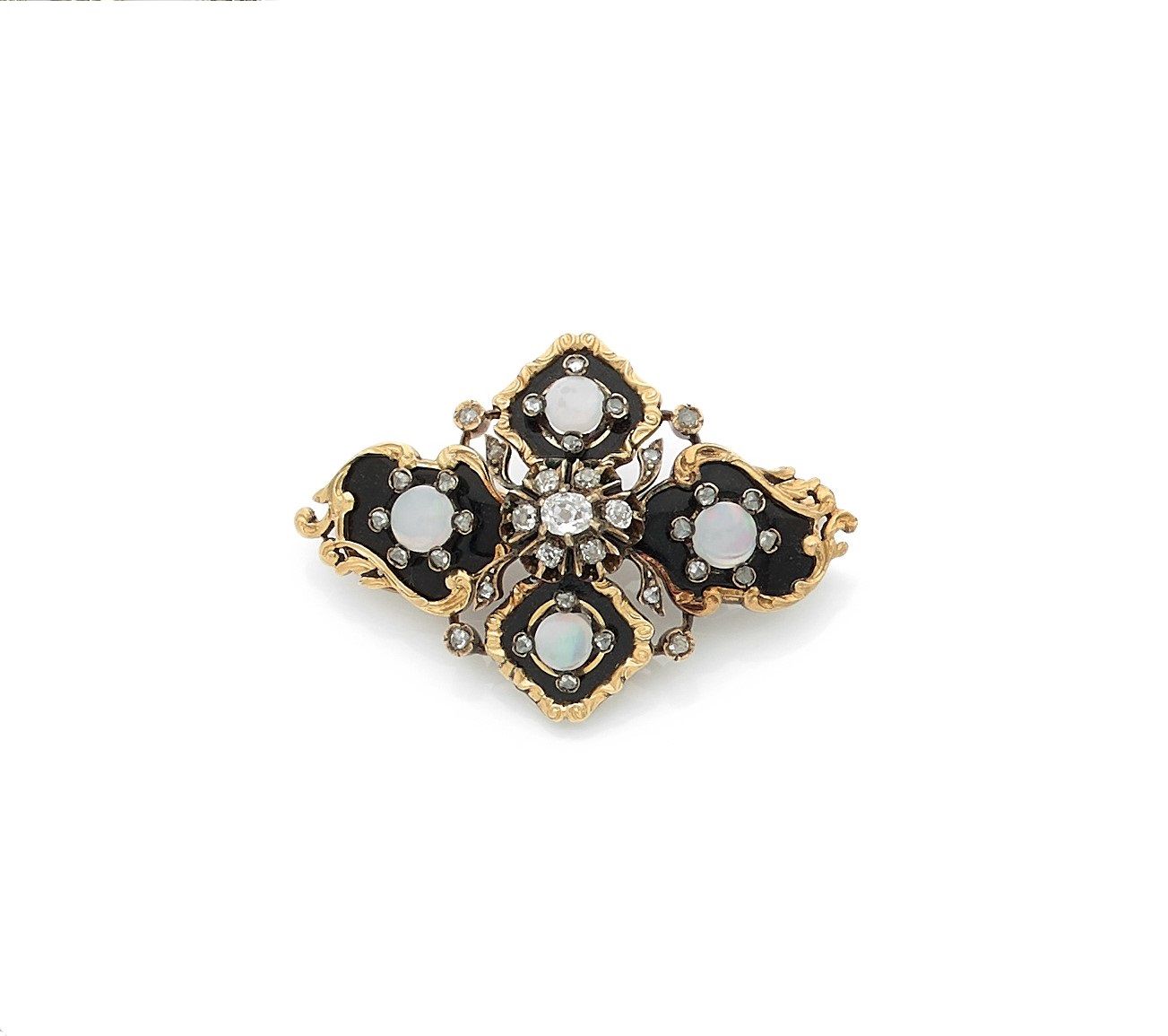 Null Stylized clover brooch in 18K (750) gold, set with four cabochon opals and &hellip;