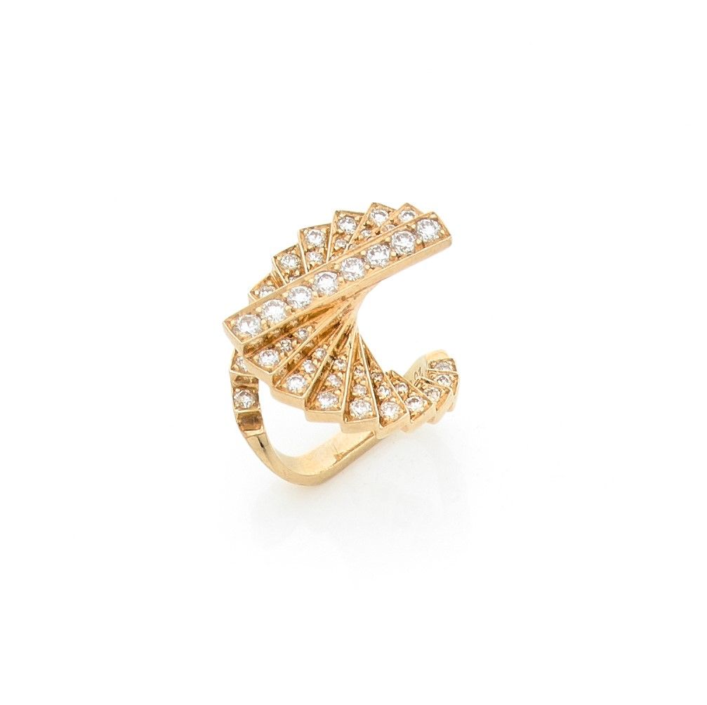 Null ALAIN ROUREsculpture ring
"Escalier" in 18K (750) gold set with round brill&hellip;
