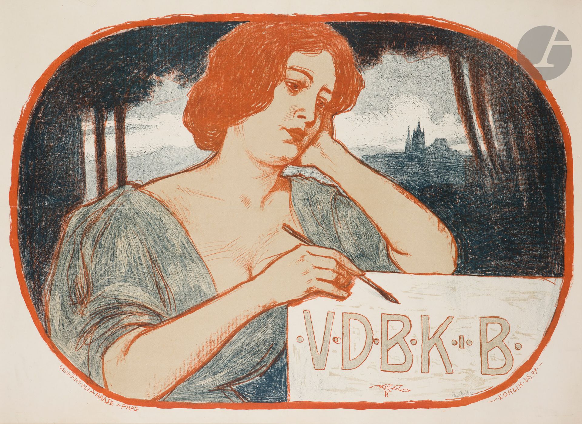 Null Emil ORLIK (1870-1932
)V.D.B.K.-B., 1897年岩版画
。用布包着。
由A. Haase印刷，布拉格。
右下方有签名&hellip;