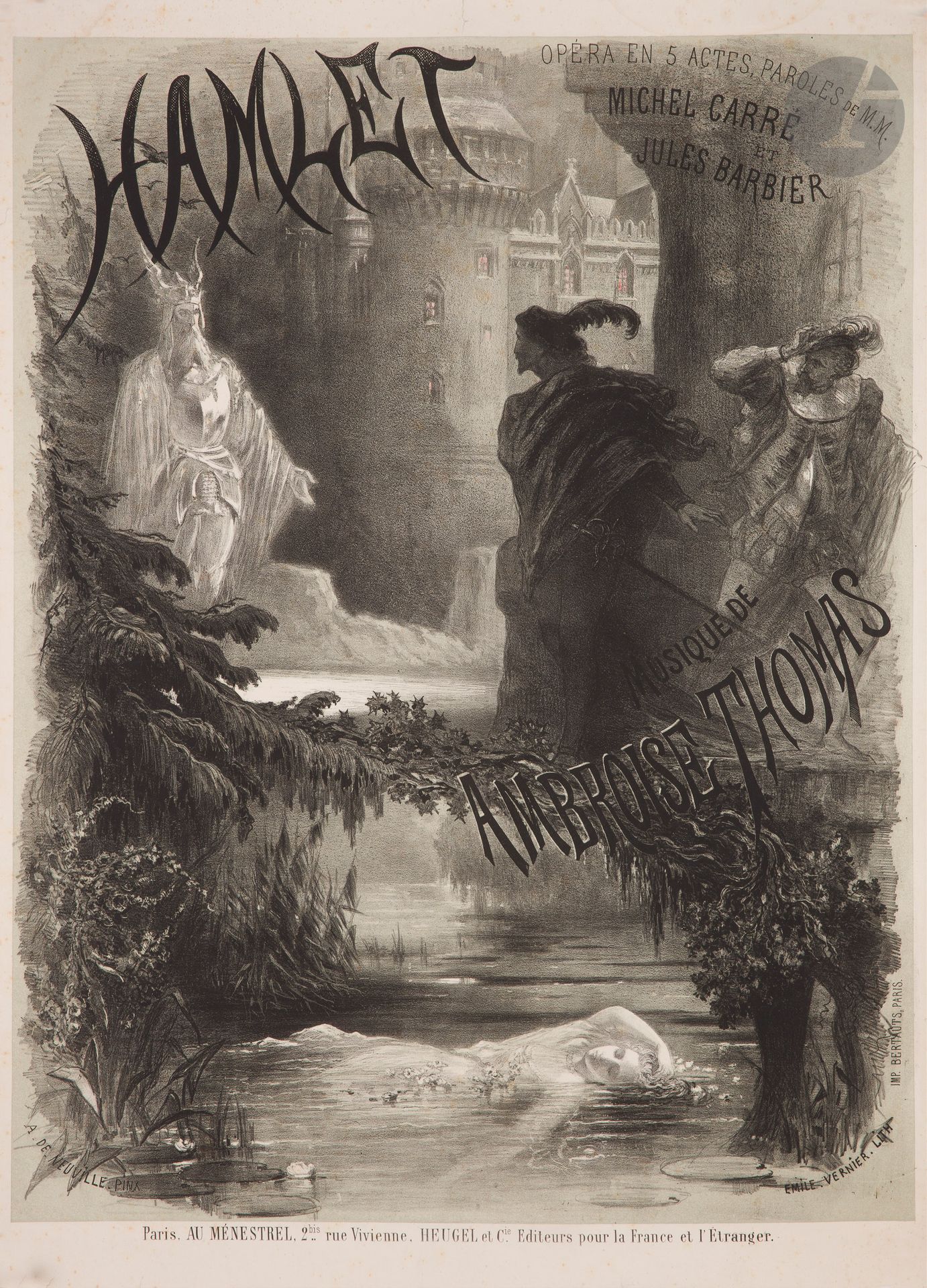 Null Alphonse Marie Adolphe de NEUVILLE (1835-1885
)哈姆雷特，1868年石版画
。不在画布上。
Lith.埃&hellip;
