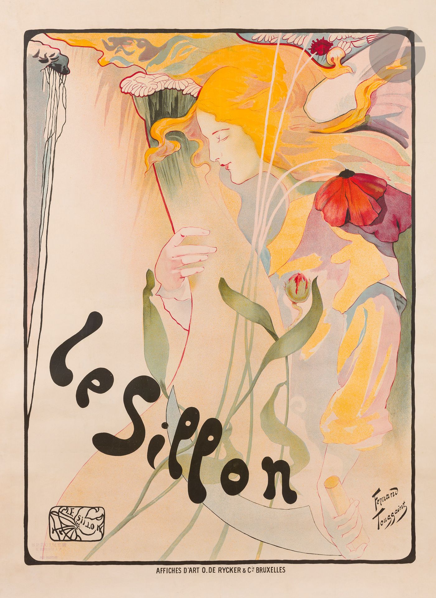 Fernand TOUSSAINT (1873 1955/56) Le Sillon, 1895 Chromolithographie. Entoilée. I&hellip;