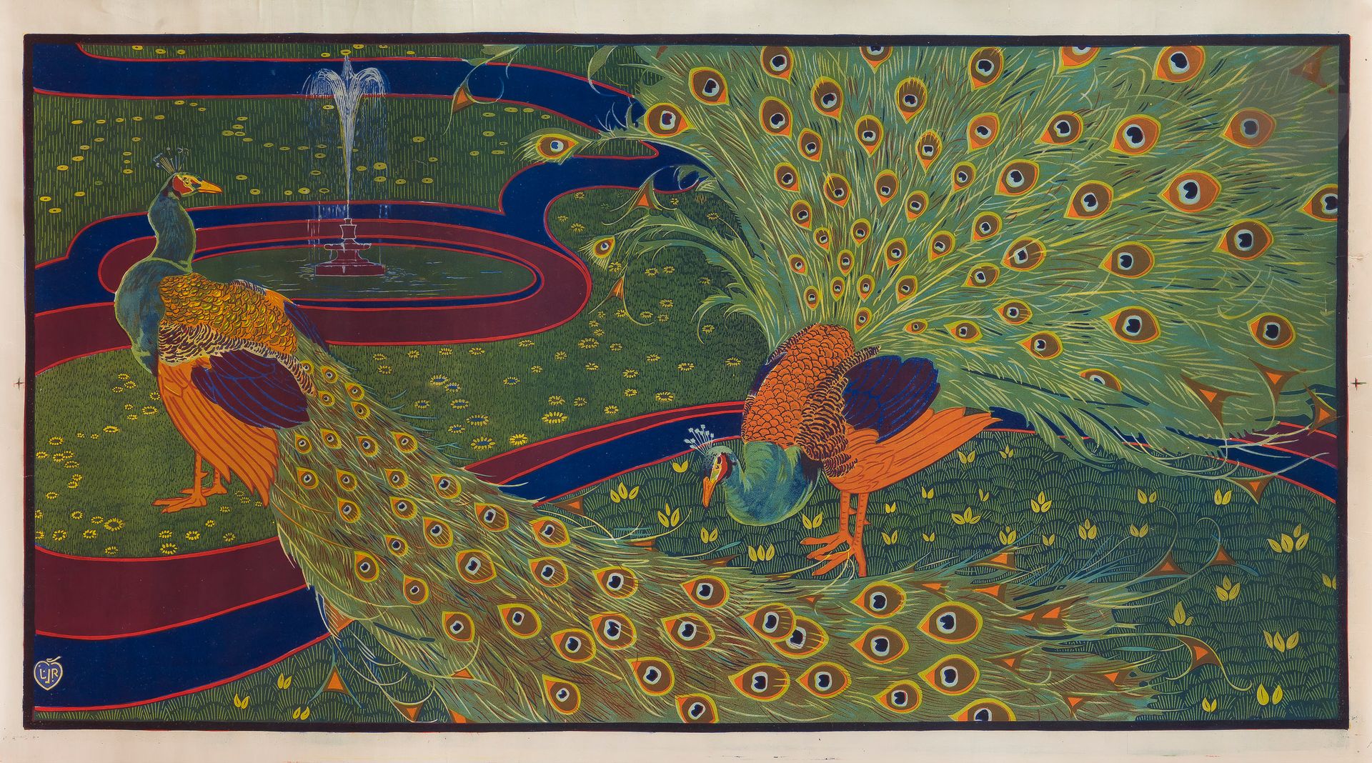 Louis John RHEAD (1857 1926) Panneau décoratif aux paons, 1897 Chromolithographi&hellip;