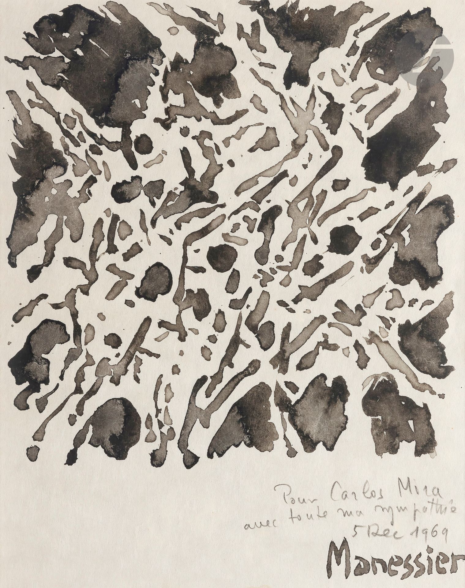 Null Alfred MANESSIER (1911-1993
)作品，
1969年
水墨画。

右下方有签名、日期和题词。
29 x 23,5 cm展览

&hellip;