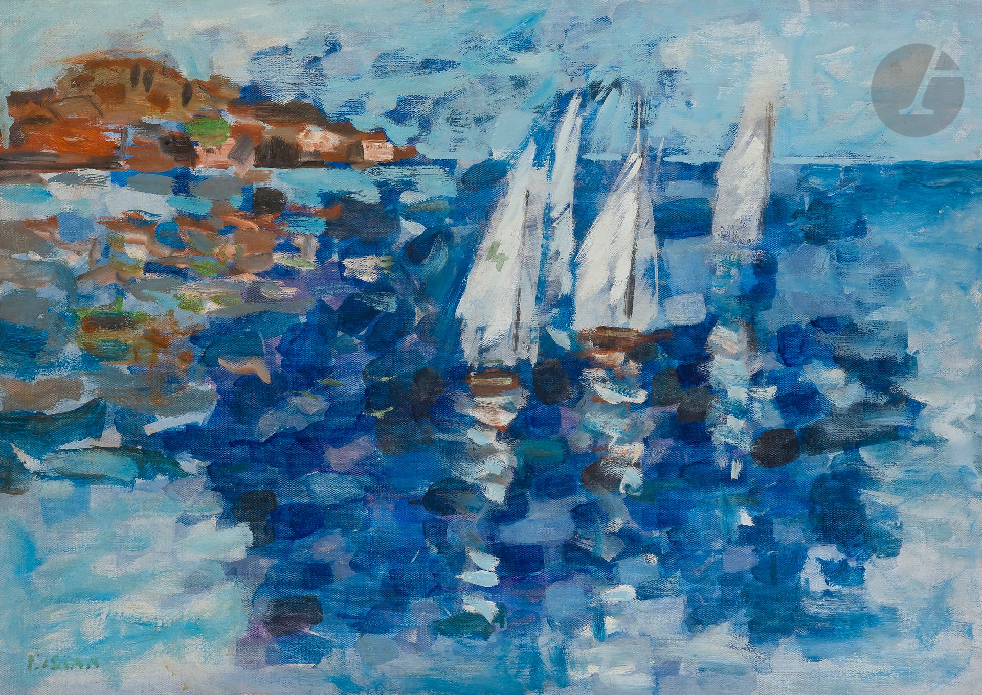 Null 费里特-伊斯坎[土耳其](1931-1986
)帆船
布面

油画。


左下方有签名。
背面有签名。
46 x 65 cm