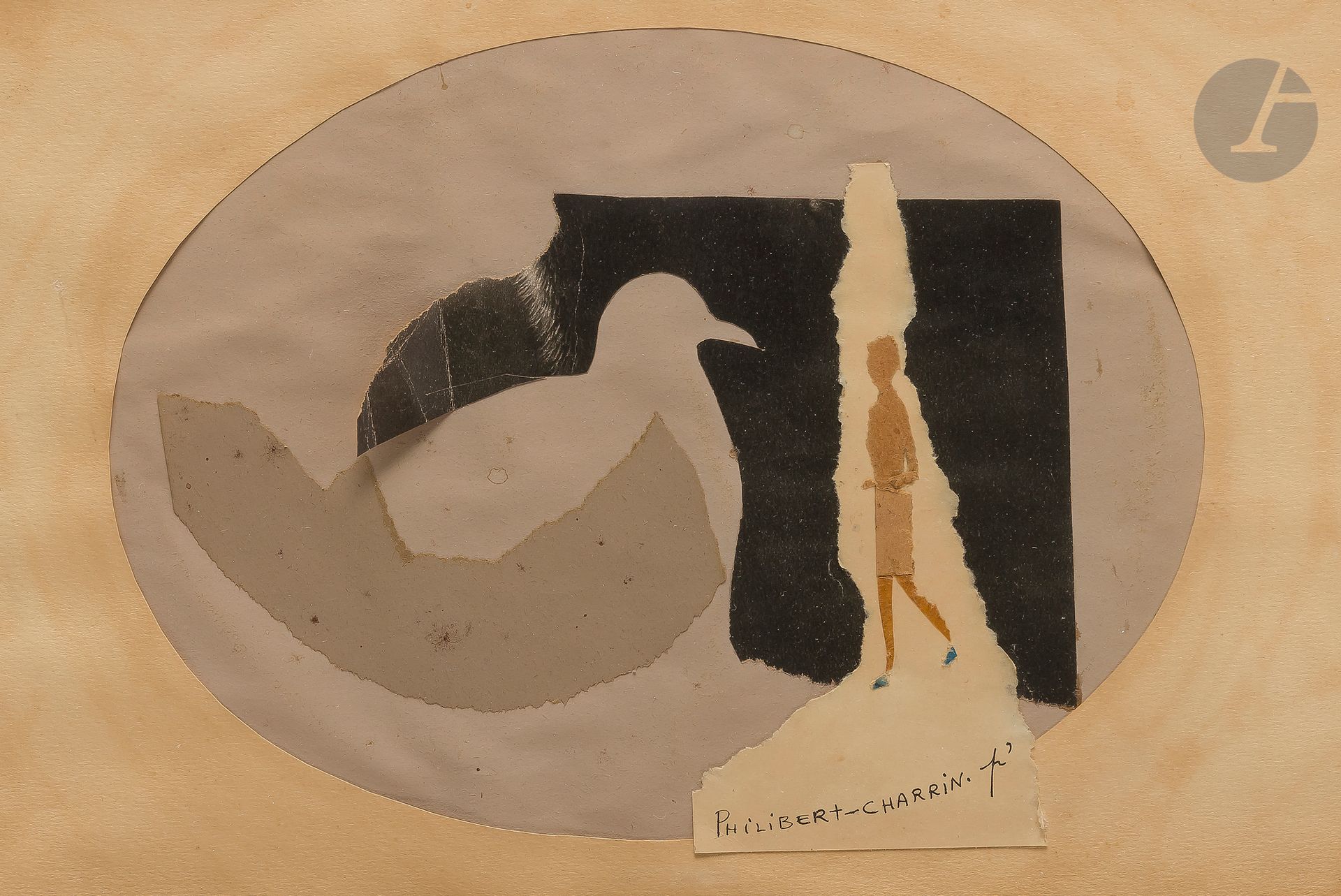 Paul PHILIBERT CHARRIN (1920 2007) Composition à l’oiseau Collage. Signé en bas &hellip;