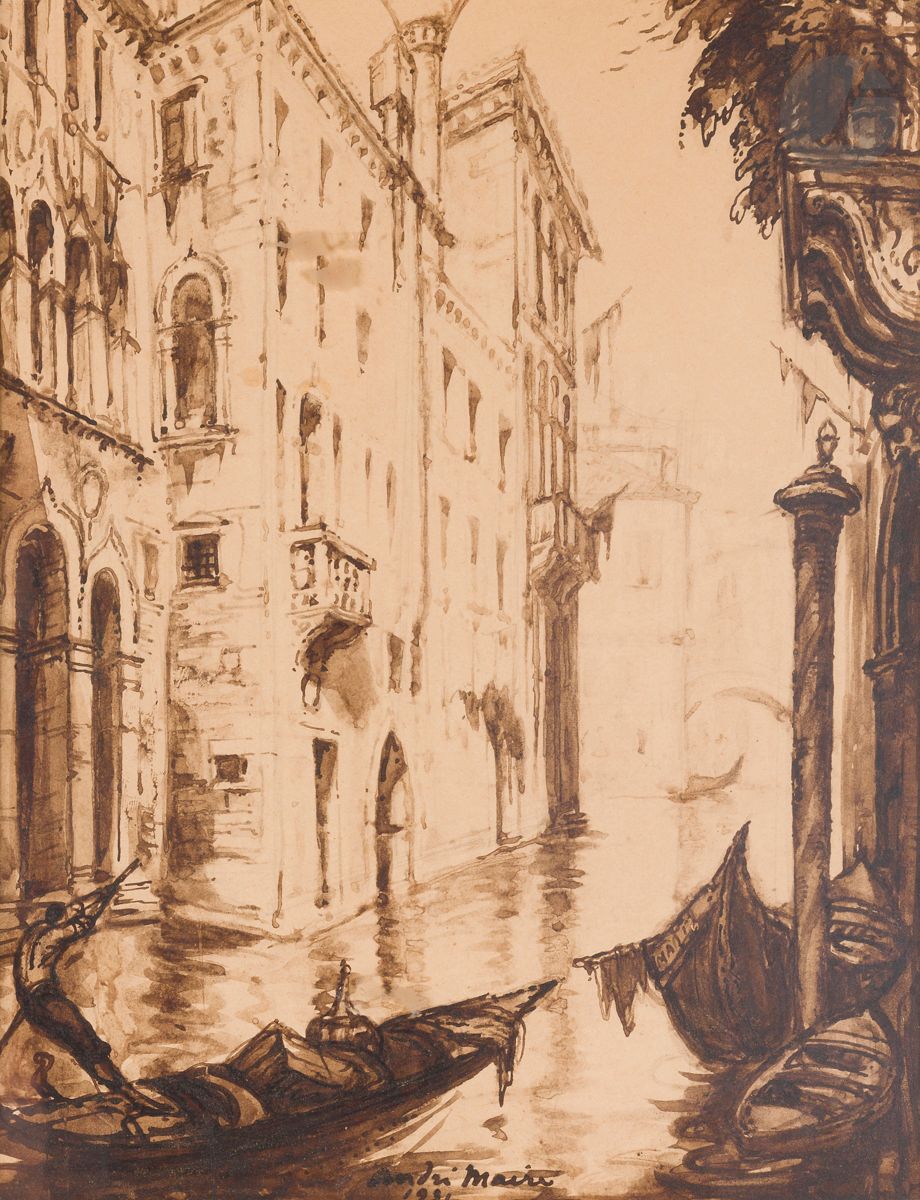 Null André MAIRE (1898-1984)
威尼斯，贡多拉，1931年
水墨画
中心下方有签名和日期
36 x 27 cm