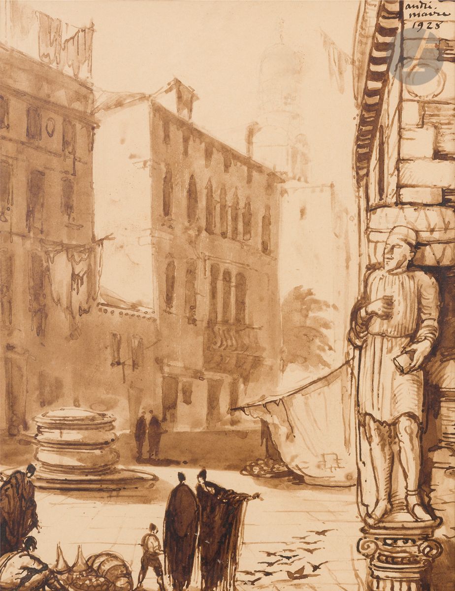 Null André MAIRE (1898-1984)
威尼斯，一个广场，1928
水墨画
右上方有签名和日期
35 x 27 cm