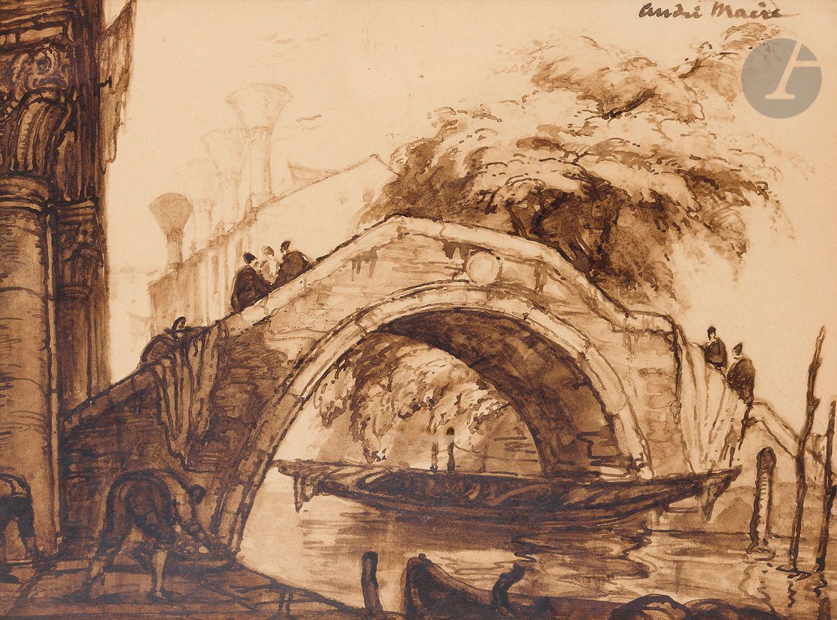 Null André MAIRE (1898-1984)
威尼斯，运河上的桥
水墨画
右上方有签名
26.5 x 35.5 cm