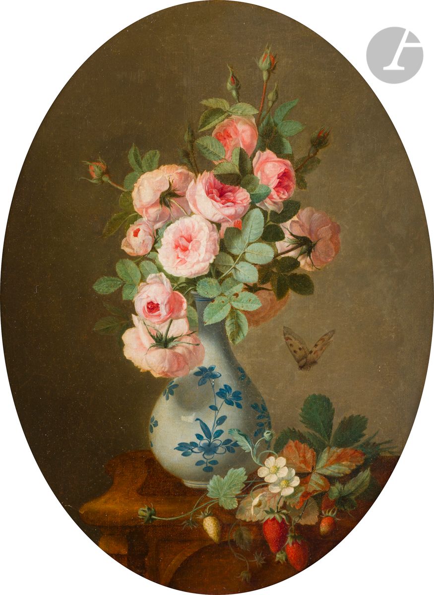 Null École FRANCAISE du XIXe siècle
Vase de roses et fraises des bois sur un ent&hellip;