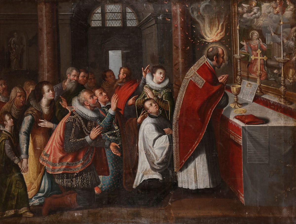Null 西班牙学校 约1600年
圣路易-贡萨加接受圣查尔斯-博罗梅奥的第一次圣餐
原画布
103.5 x 138.5 cm
 （事故和修复）

在我们的画中&hellip;