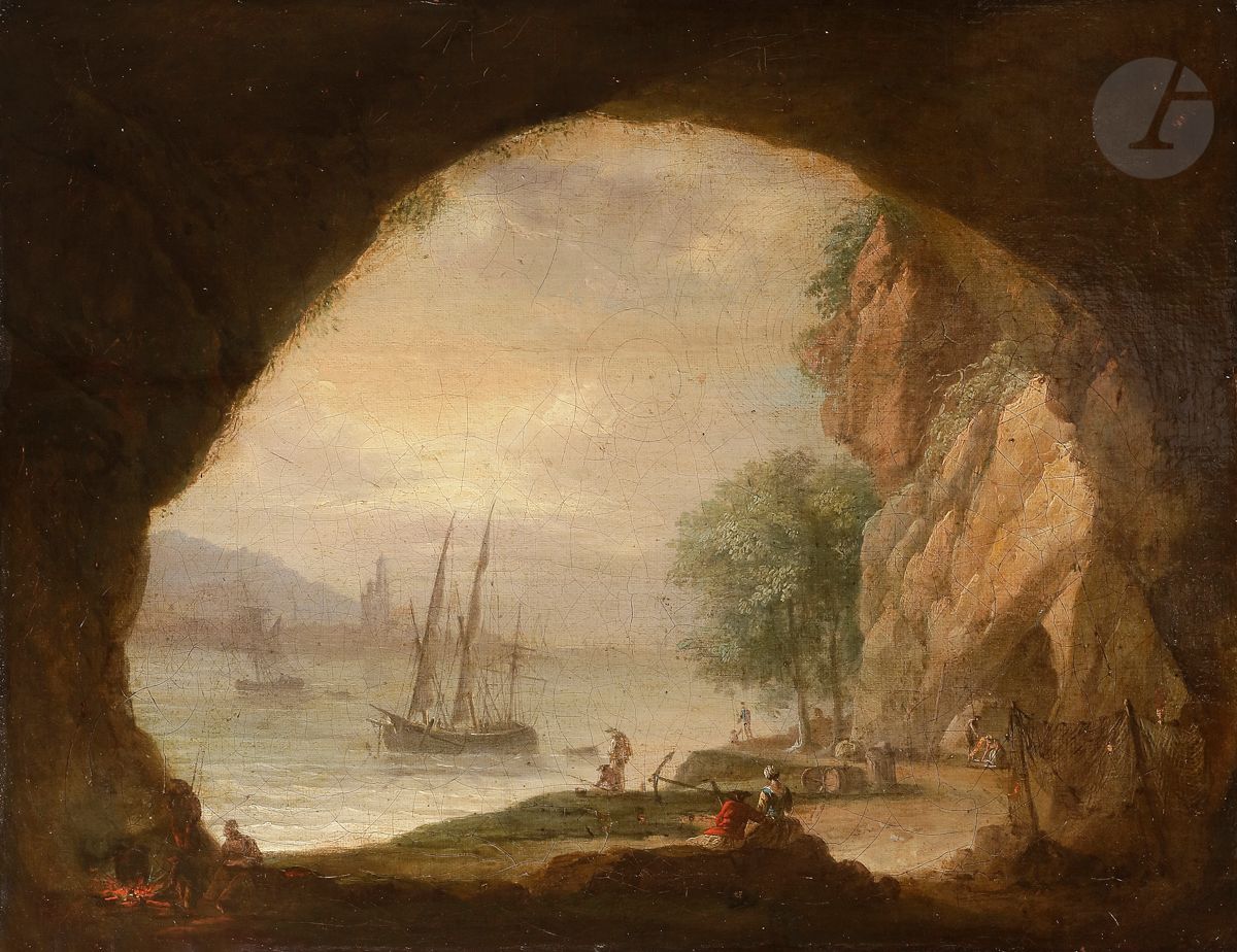 Null Attribué à Jean François HUE (1751 - 1823)
Navires vus d’une grotte
Toile
3&hellip;