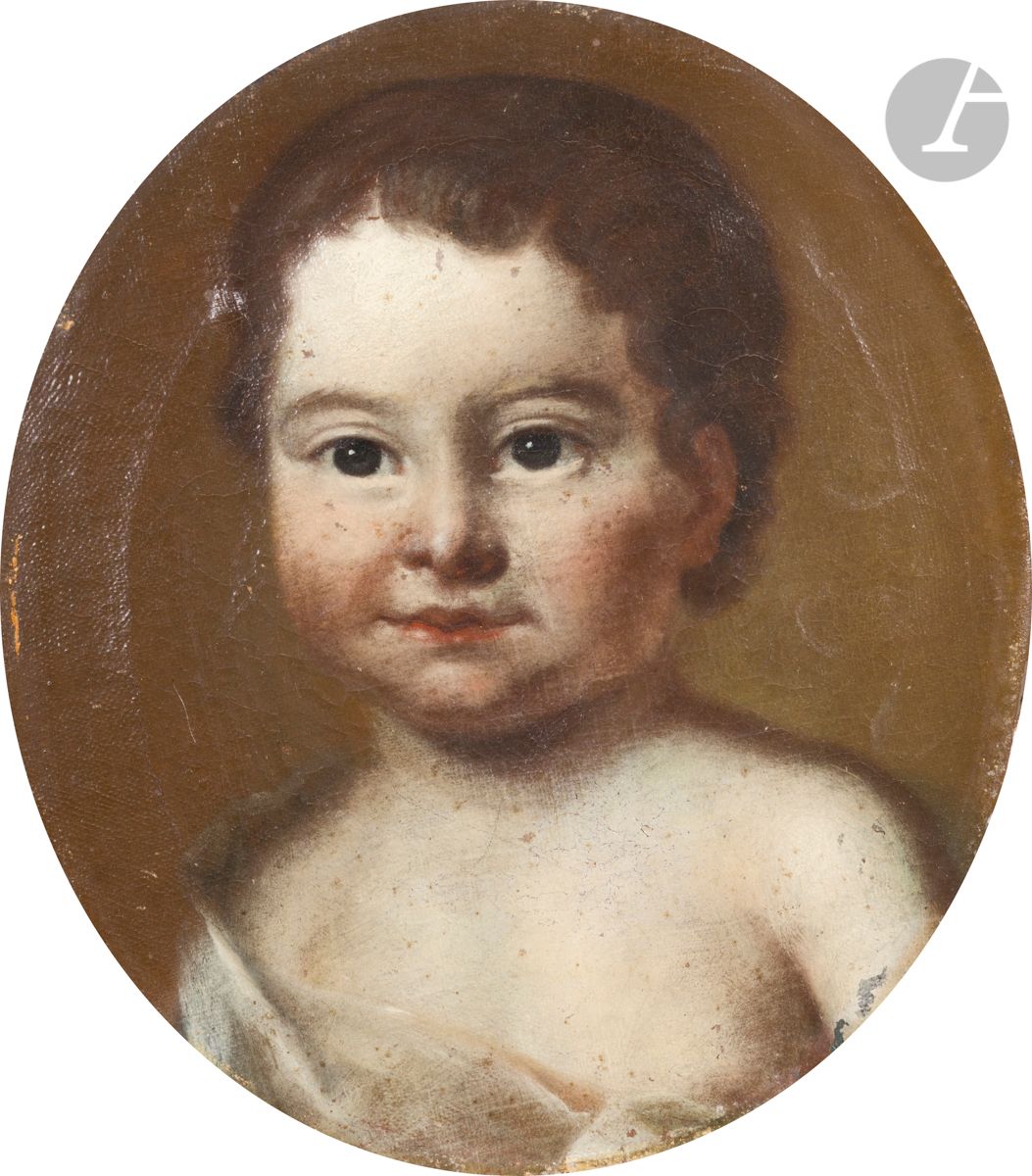 Null École FRANCAISE vers 1800
Portrait d’enfant.
Toile d’origine ovale 
30 x 25&hellip;
