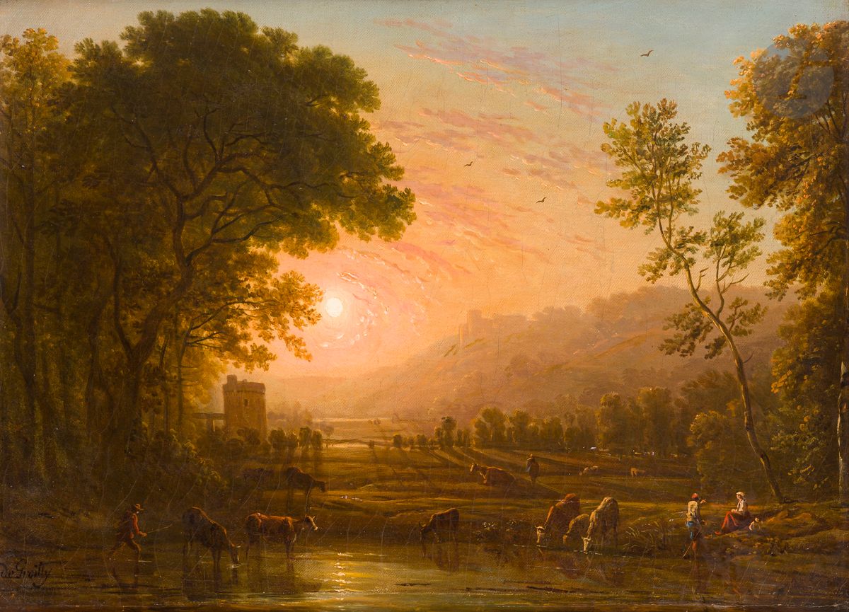 Null Victor de GRAILLY (Parigi 1804 - 1889)
Mucche che bevono al tramonto
Tela o&hellip;