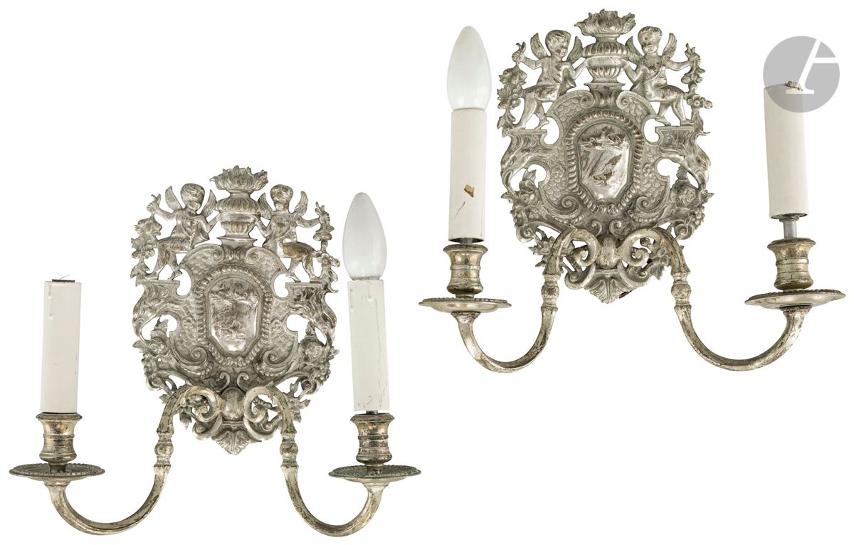 Null Suite of four sconces in silvered bronze, with two arms of light and openwo&hellip;