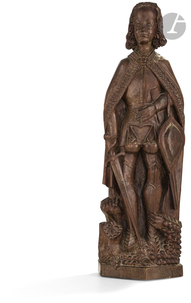 Null Heiliger Michael aus geschnitztem Nadelholz, Rücken ausgehöhlt.
19. Jahrhun&hellip;