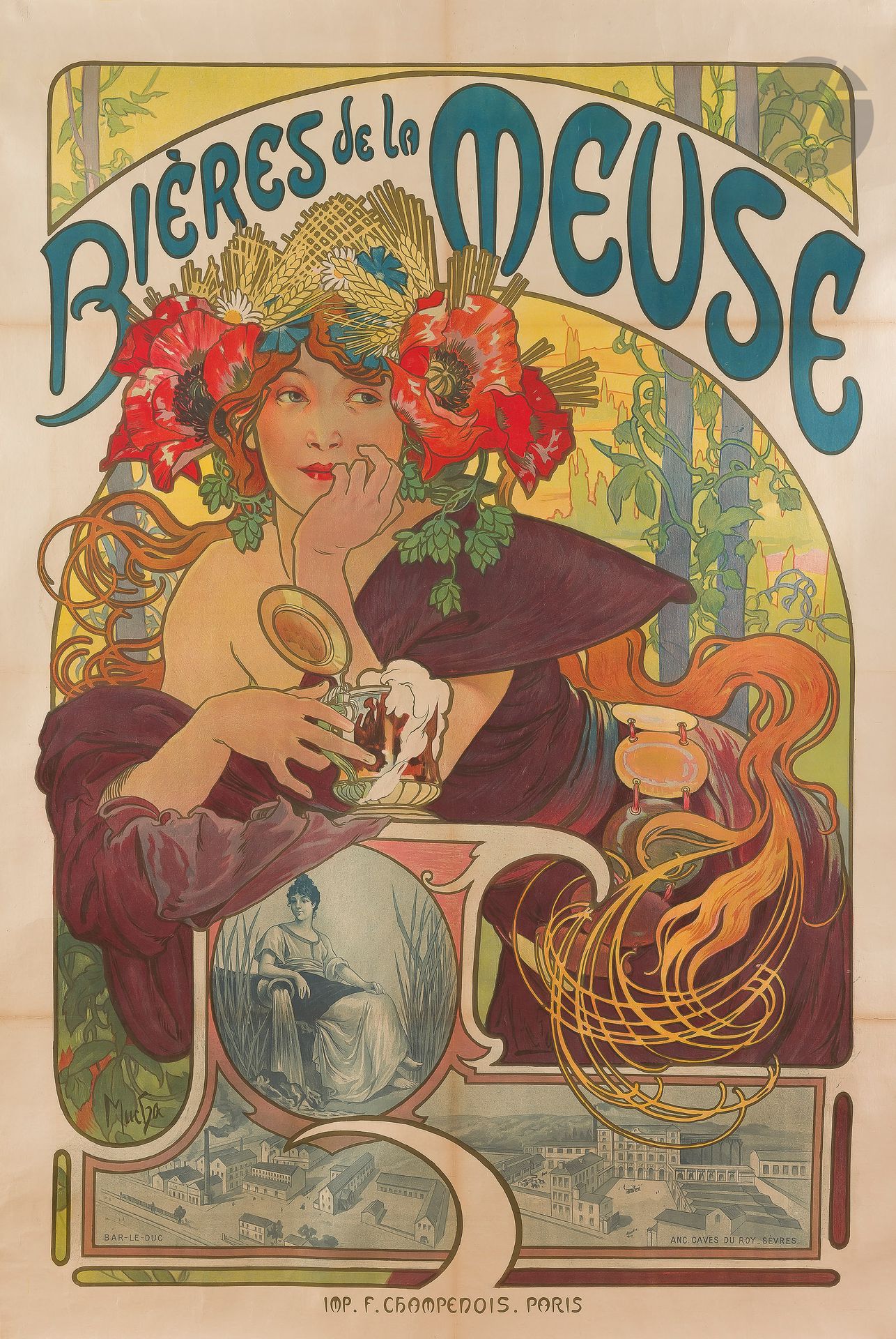 Null Alphonse MUCHA (1860-1939
)Bière de la Meuse, 1897铬版画
。用布包着。
F. Champenois的&hellip;