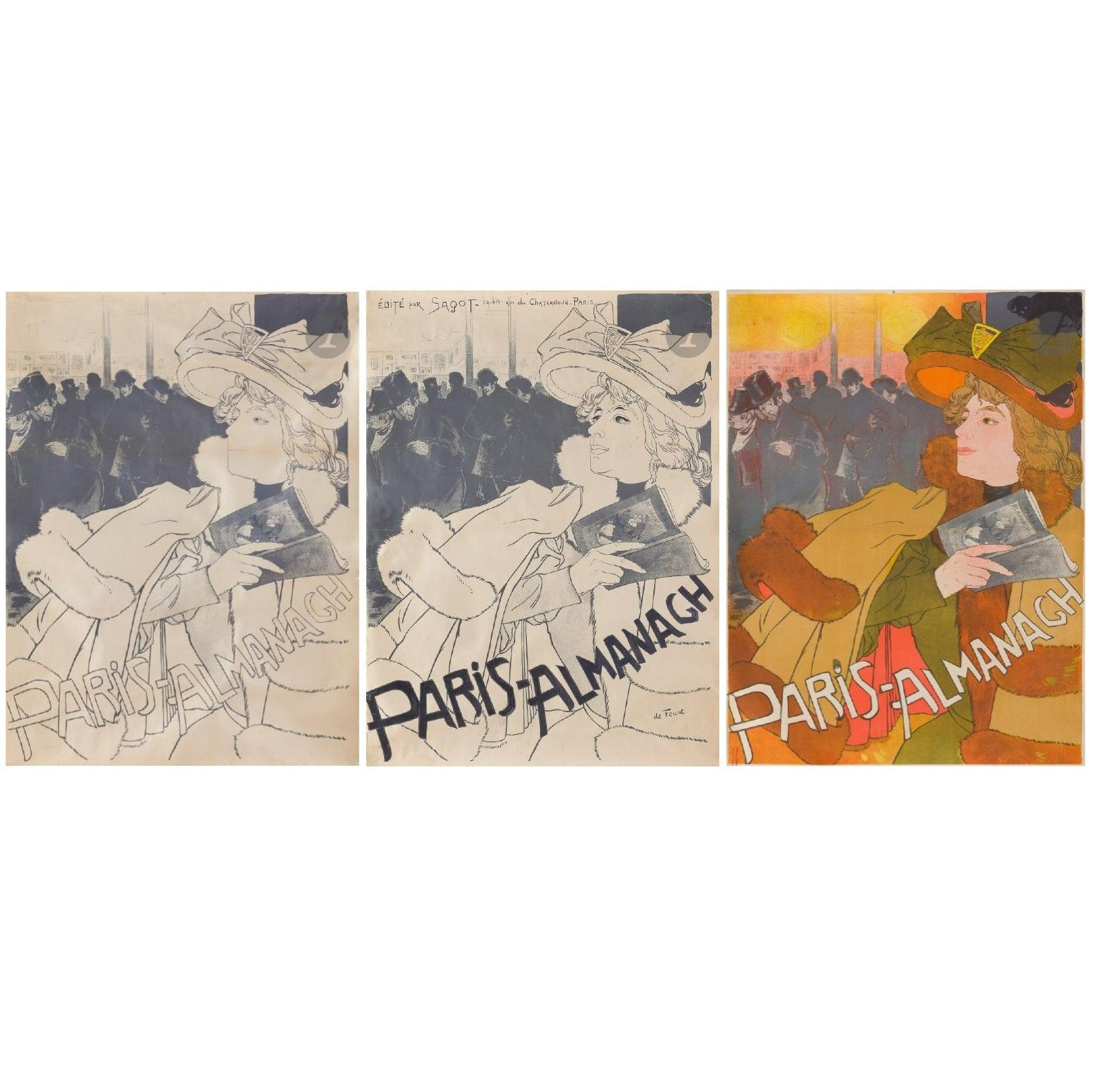Null 
乔治-德福尔(1868-1943)



巴黎年鉴》，1894年



3幅布面彩色石版画，包括:



- 一张彩色样张，奇怪的是右下方没有签名。&hellip;