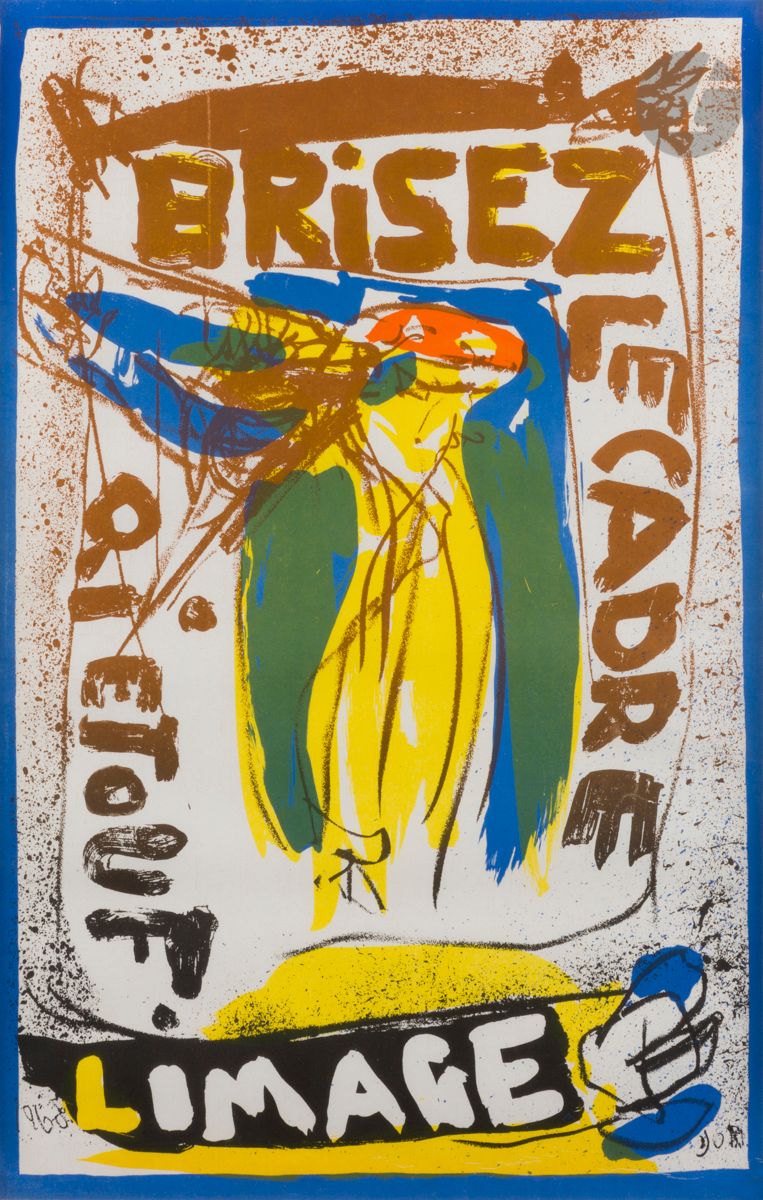 Null 阿斯格-约恩（丹麦，1914-1973
）打破窒息图像的框架。海报。1968年。
石版画。48.5 x 31 厘米。以彩色印刷。
在薄薄的白色牛皮纸上&hellip;