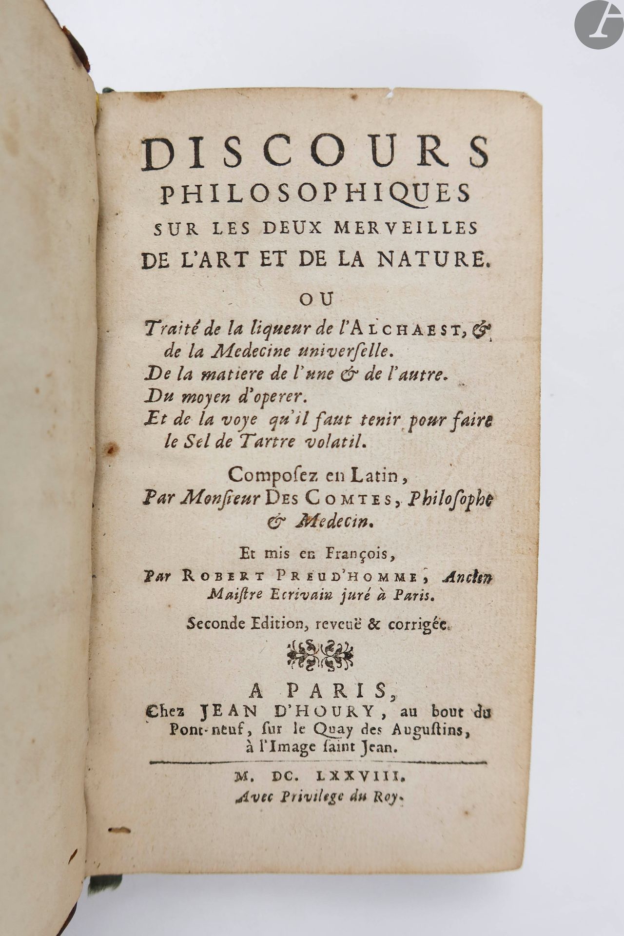 Null CONTI（卢多维科）。
关于艺术和自然两大奇迹的哲学论述。或《阿尔切斯特利口酒和通用医学》（Traité de la liqueur del'Alc&hellip;