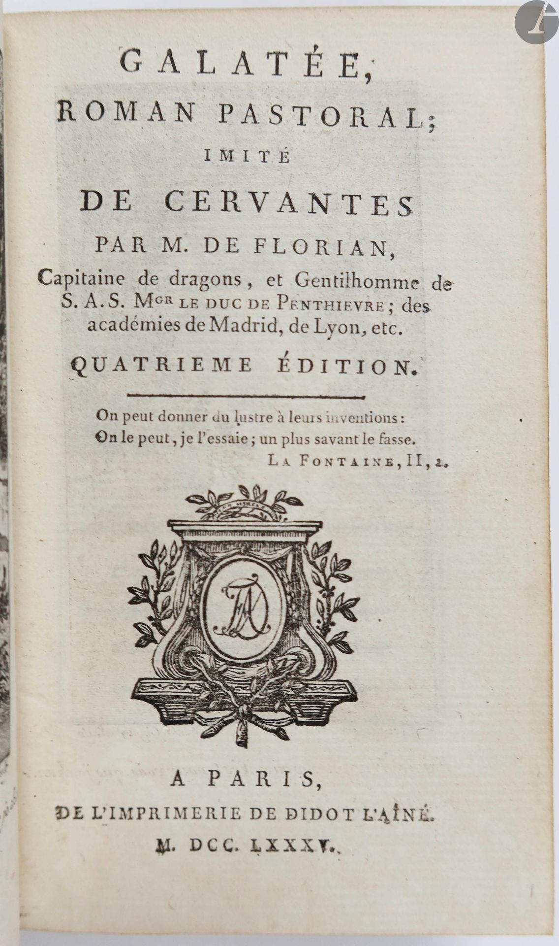 Null FLORIAN (Jean-Pierre Claris de).
Galatée, roman pastoral; imitiert von Cerv&hellip;