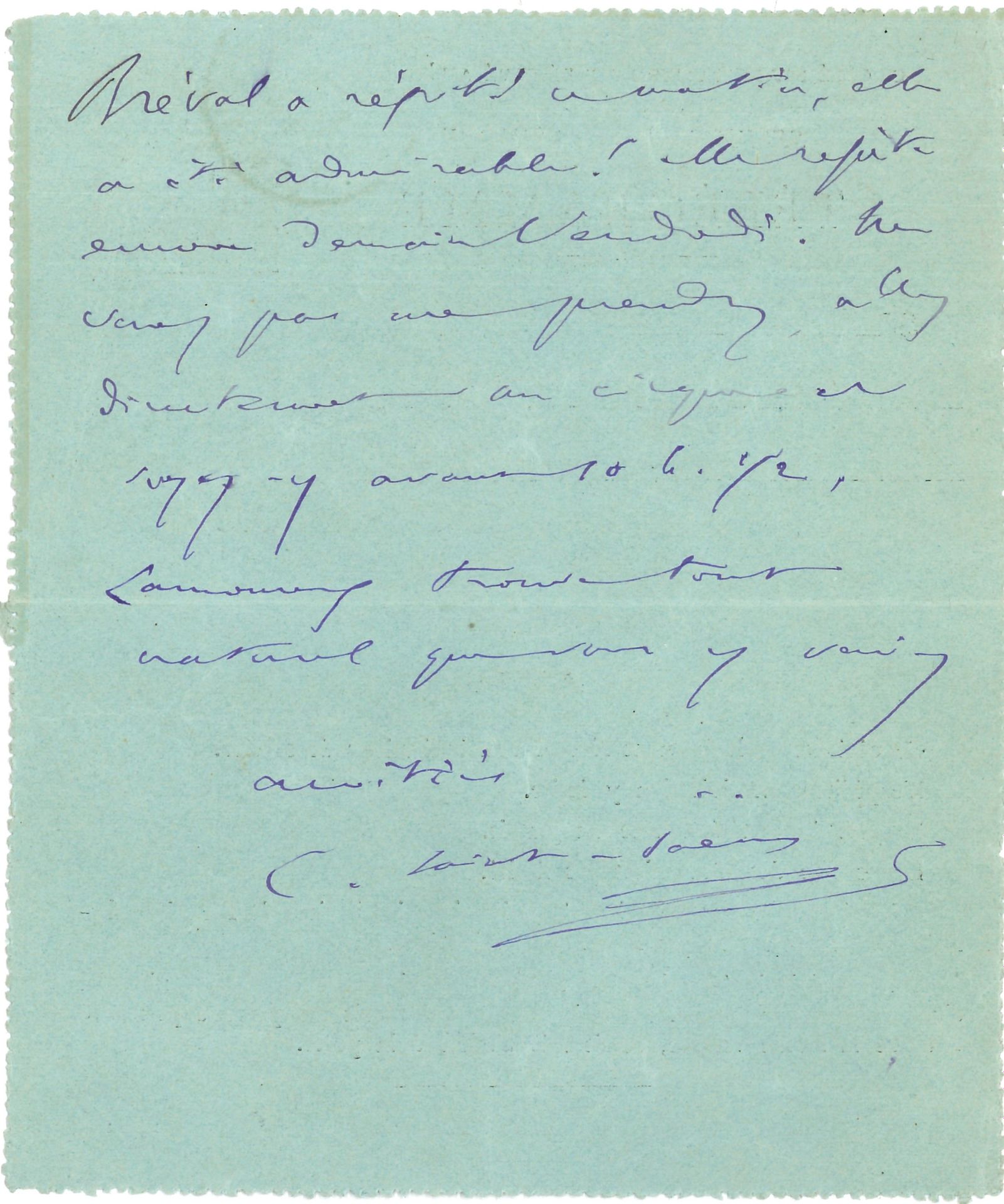 Null 卡米尔-圣萨恩斯（1835-1921）。L.A.S.，[1894年10月18日]，给他的朋友和编剧Jean-Louis Croze；1页中12，地址（&hellip;