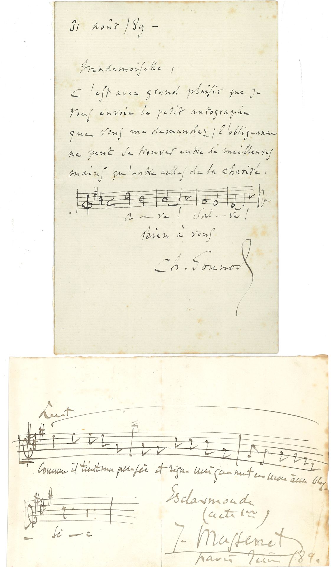 Null 3个音乐P.A.S.和2个L.A.S.（附画像）。

 相册页面由查尔斯-古诺（1889年）、文森特-丹迪（Chant de la Cloche的节选&hellip;