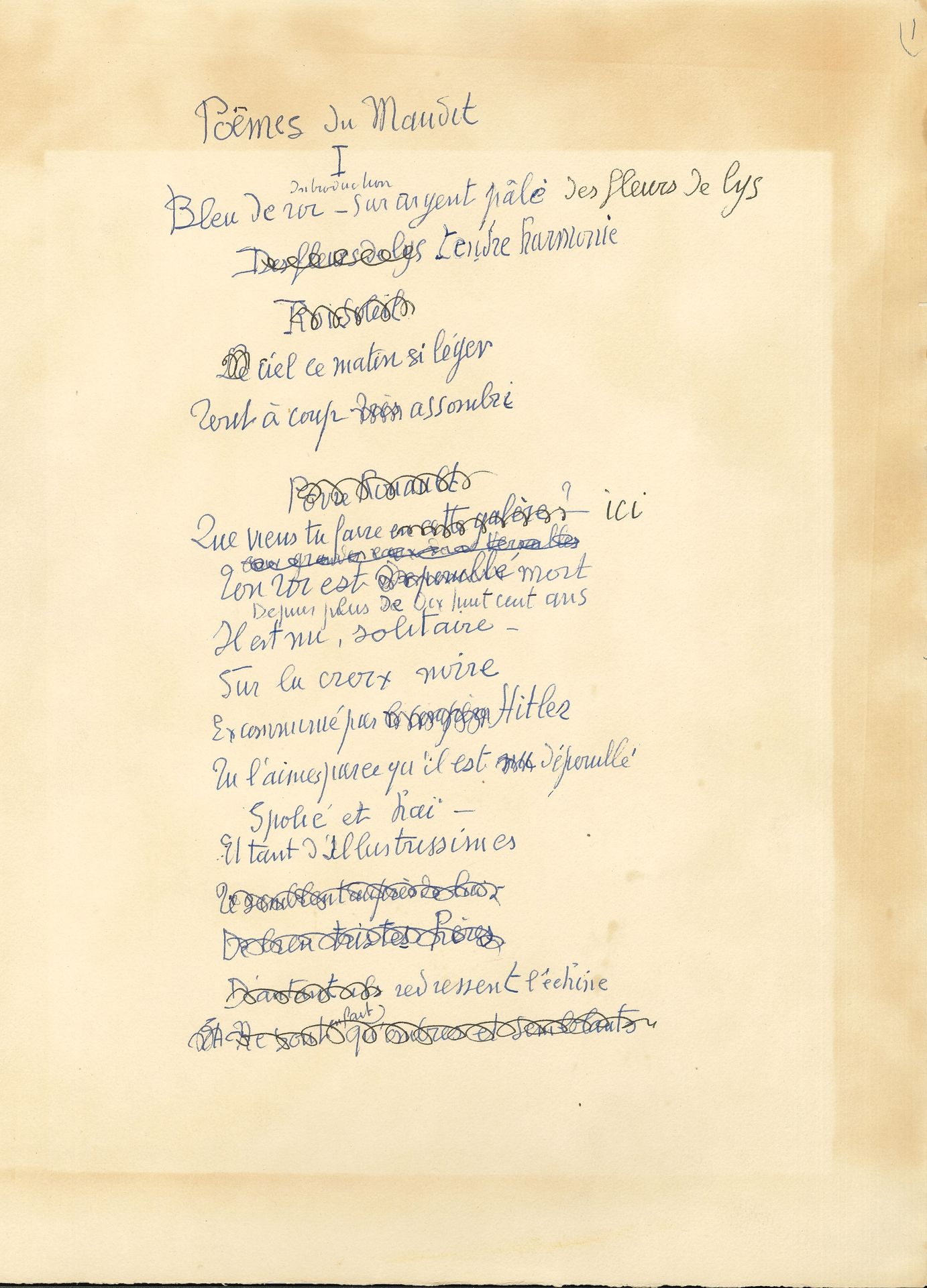 Null 乔治-鲁阿特（1871-1958）。签名的亲笔手稿，Poèmes du Maudit, Palais de Versailles 1939; 4页大的&hellip;