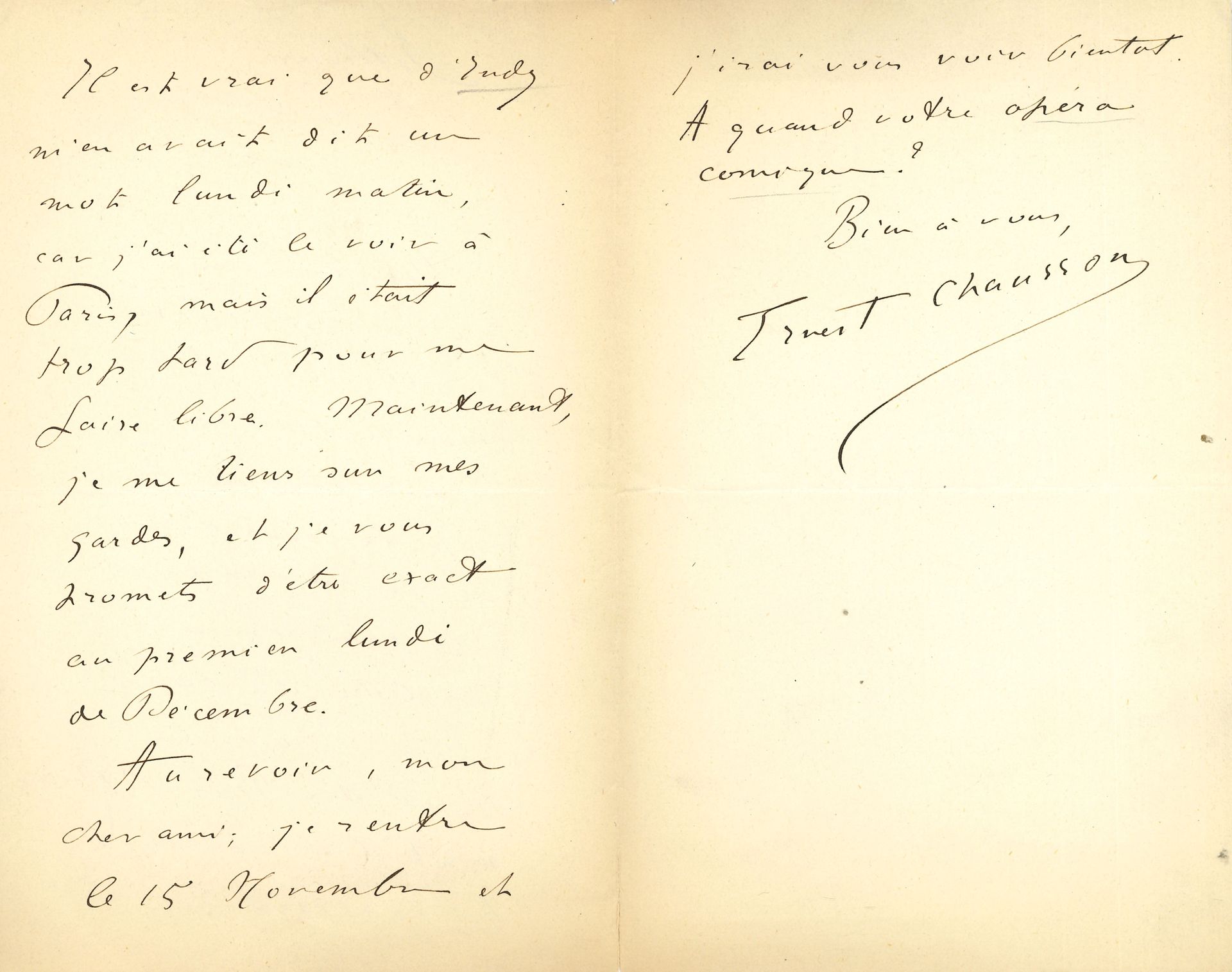 Null Ernest CHAUSSON (1855-1899). 3 L.A.S., [1886-1887], to Emmanuel Chabrier; 6&hellip;
