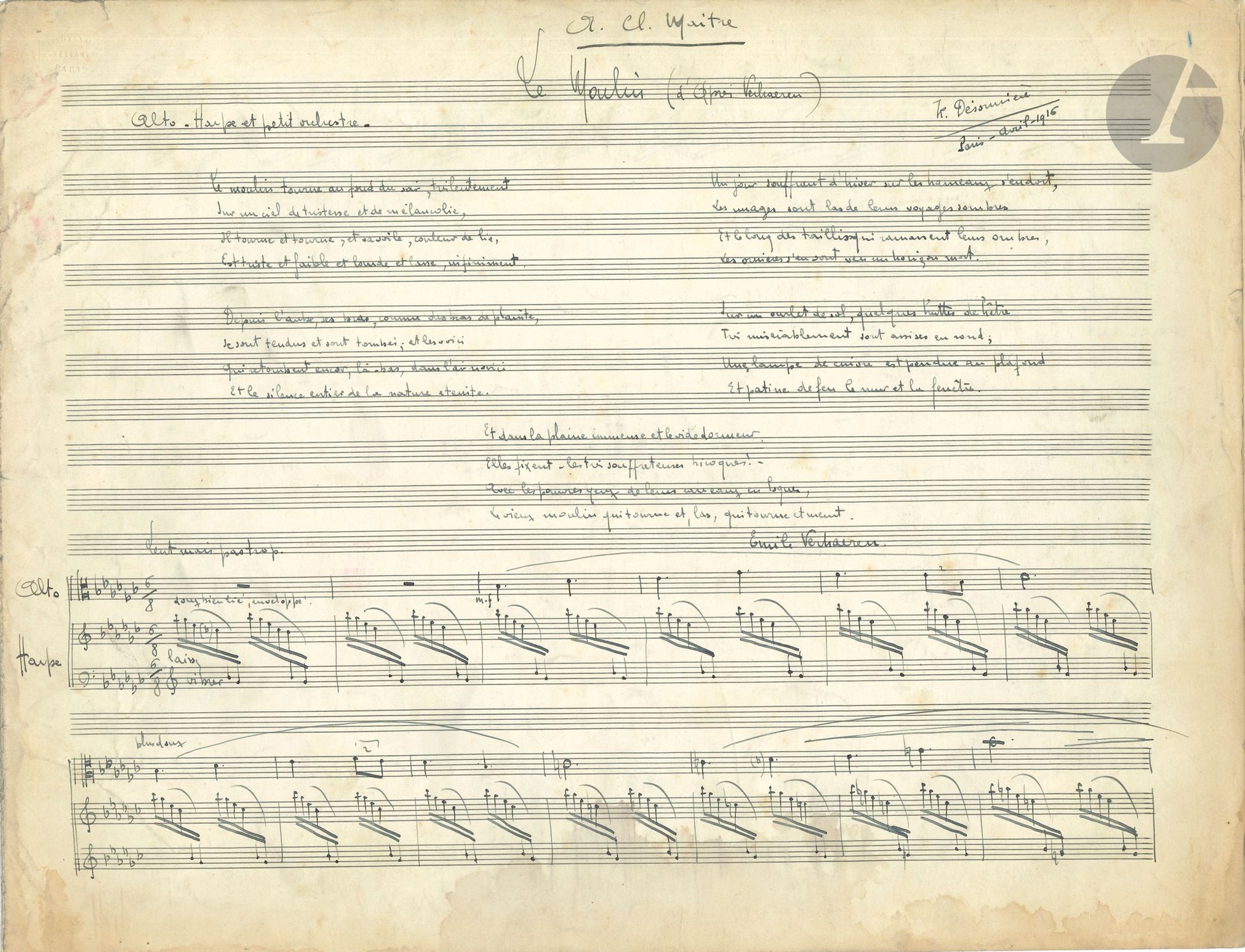 Null 罗杰-德索米埃（1898-1963）。亲笔签名的音乐手稿，其中几个有签名。

 关于Désormière与Charles Koechlin的研究和他的&hellip;