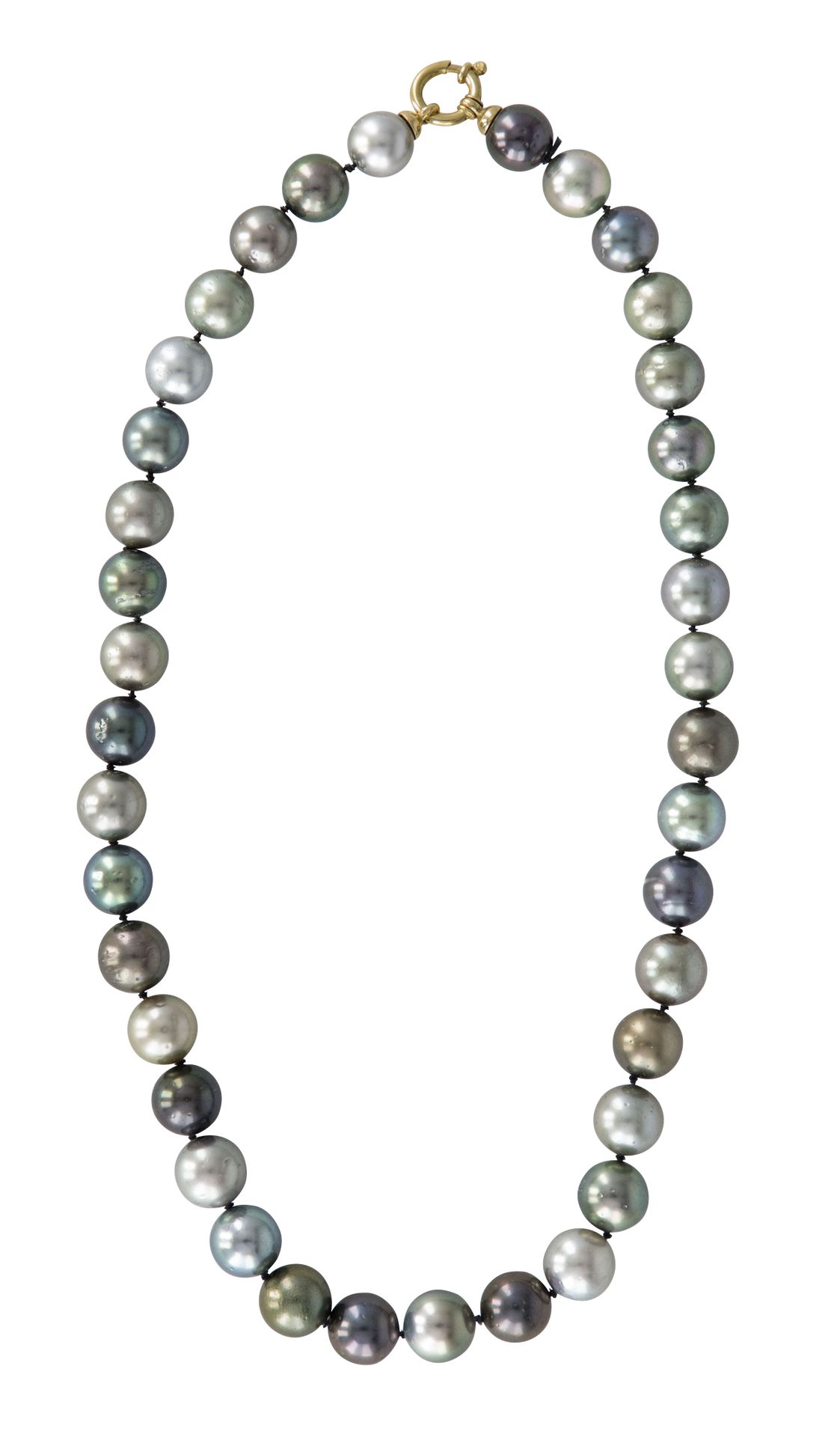 Null 灰色卡马伊奥大溪地养殖珍珠项链，18K金扣（750）。长度：45厘米左右。毛重：64.5克（震荡）。