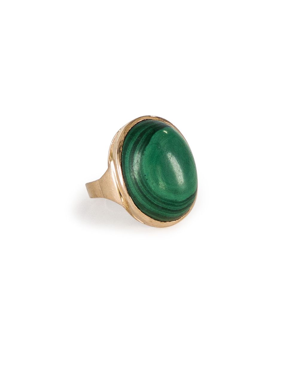 Null Ring aus 18 Karat (750) Gold mit einem ovalen Malachit-Cabochon. Fingerumfa&hellip;