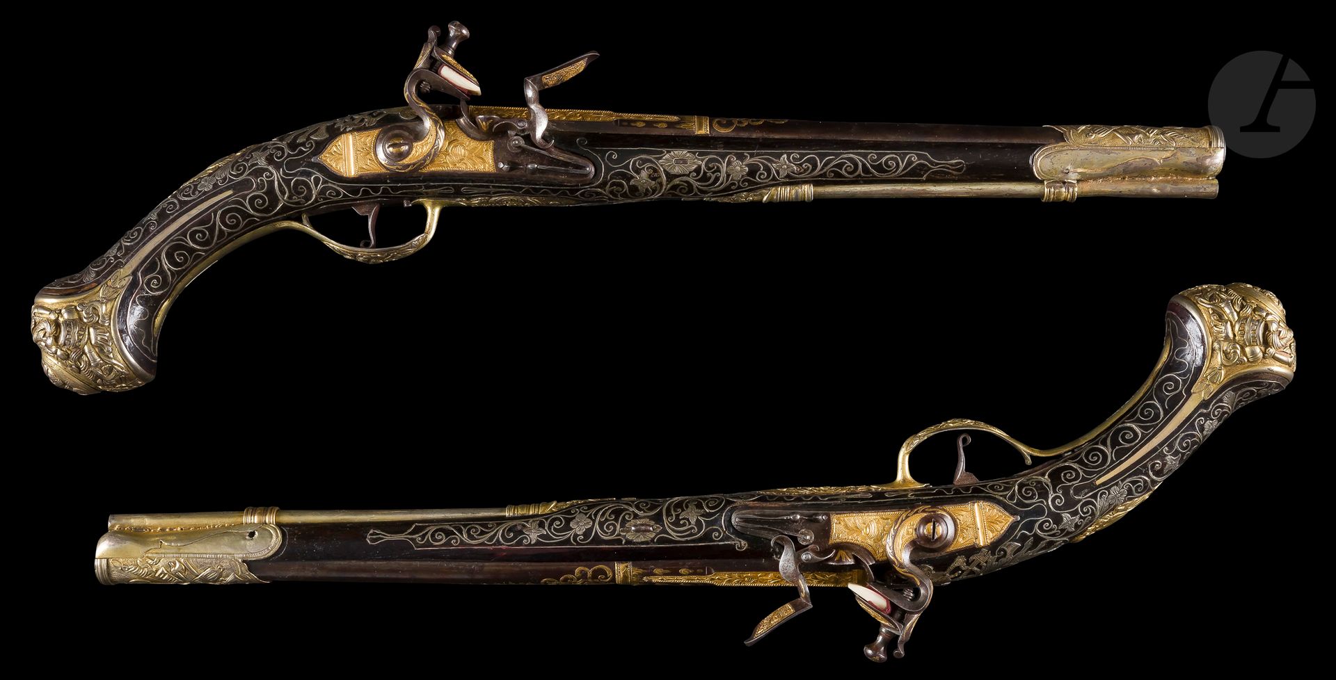 Null Coppia di pistole a pietra focaia, Impero ottomano, XIX secolo
Canna tonda &hellip;