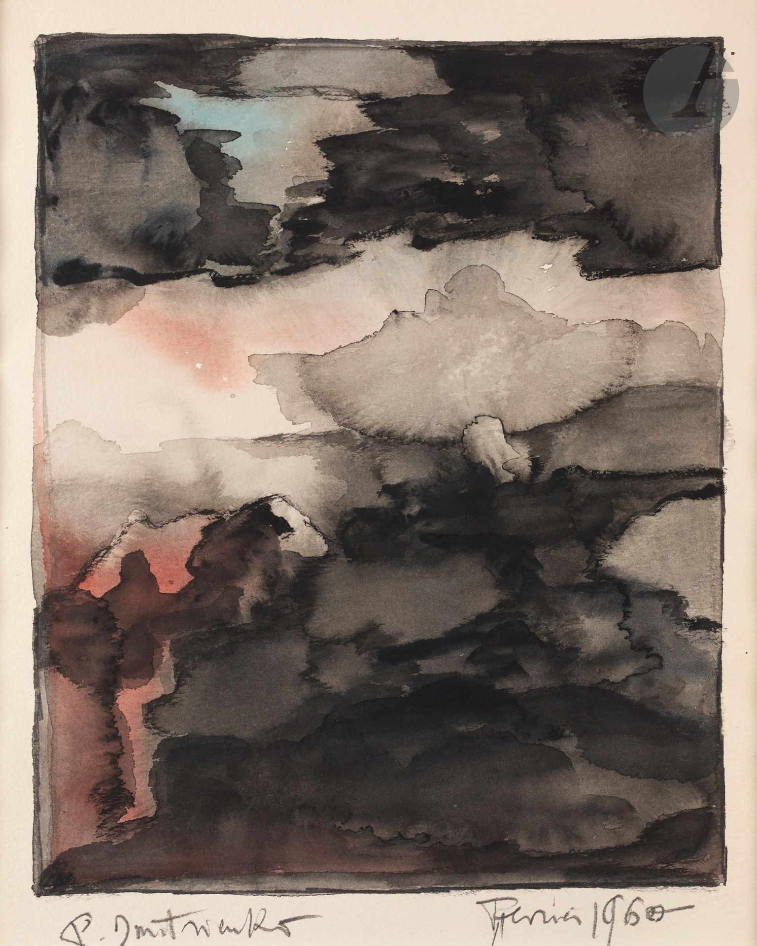 Null Pierre DMITRIENKO (1925-1974
)作品，1960年水彩画
。
底部有签名和日期。
27 x 21.5 cm