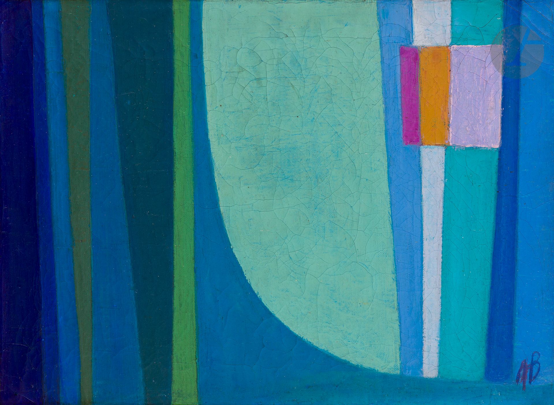Null André BLOC (1896-1966
)构图，约1955年
布面
油画
。
右下角有Monogrammed
（裂纹）。
33 x 46 厘米