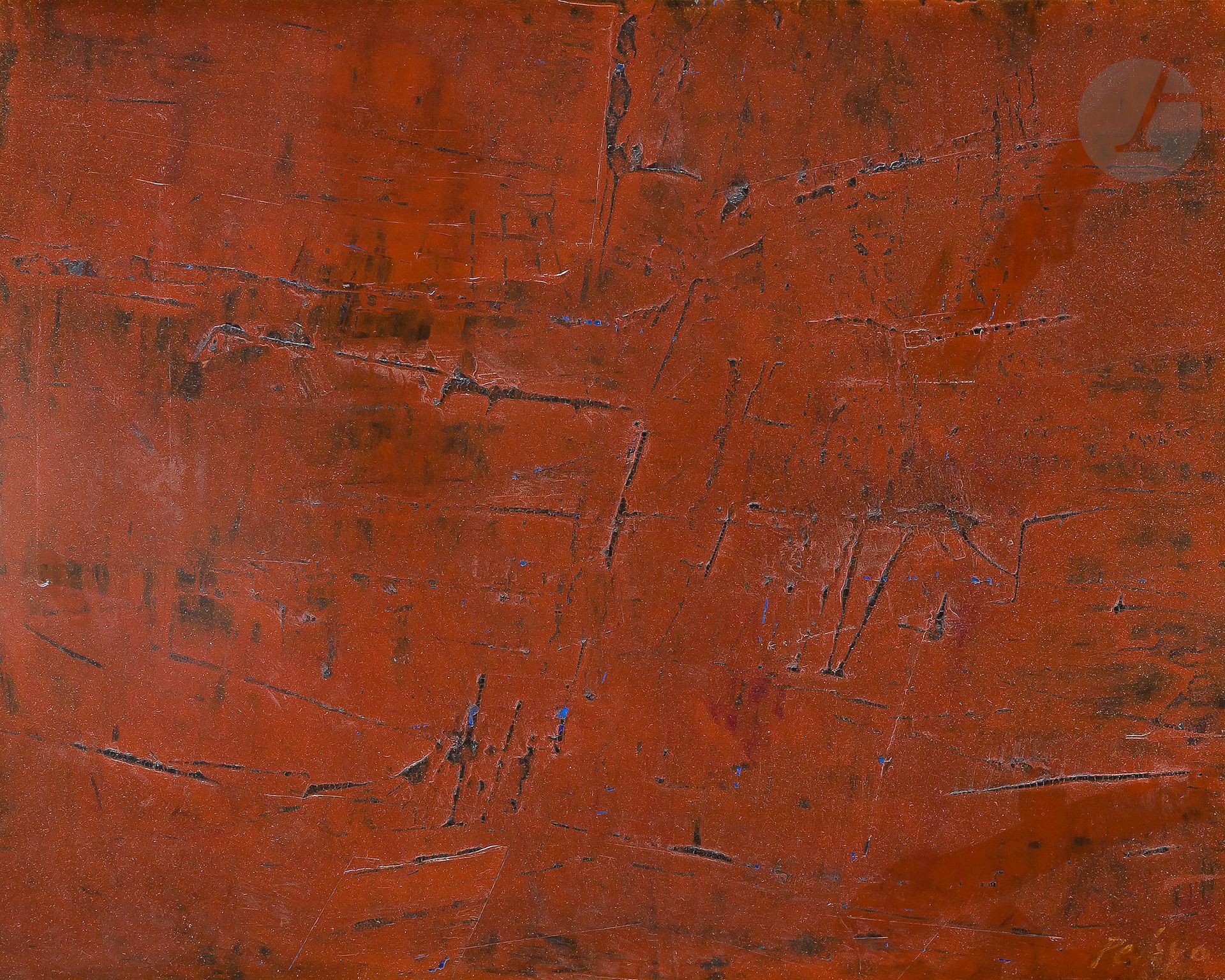 Null 奥兰多-佩拉约(1920-1990
)《红色的构图》，约1957年
纸上
油彩
粘贴在isorel上

。


右下方有签名。
22 x 27 cm