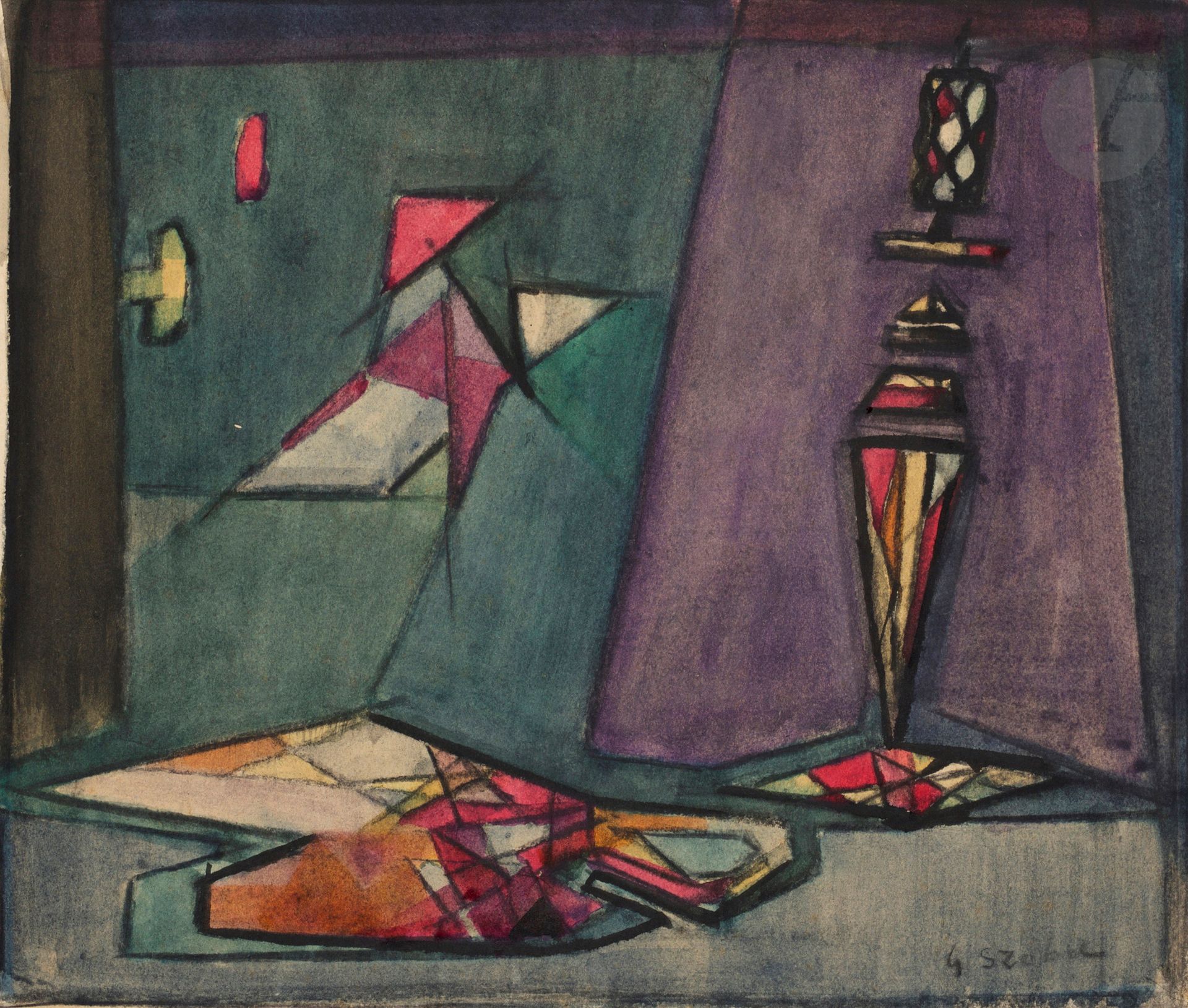 Null Geza SZOBEL [hongrois] 
(1905-1963)
Composition
Aquarelle.
Signée en bas à &hellip;