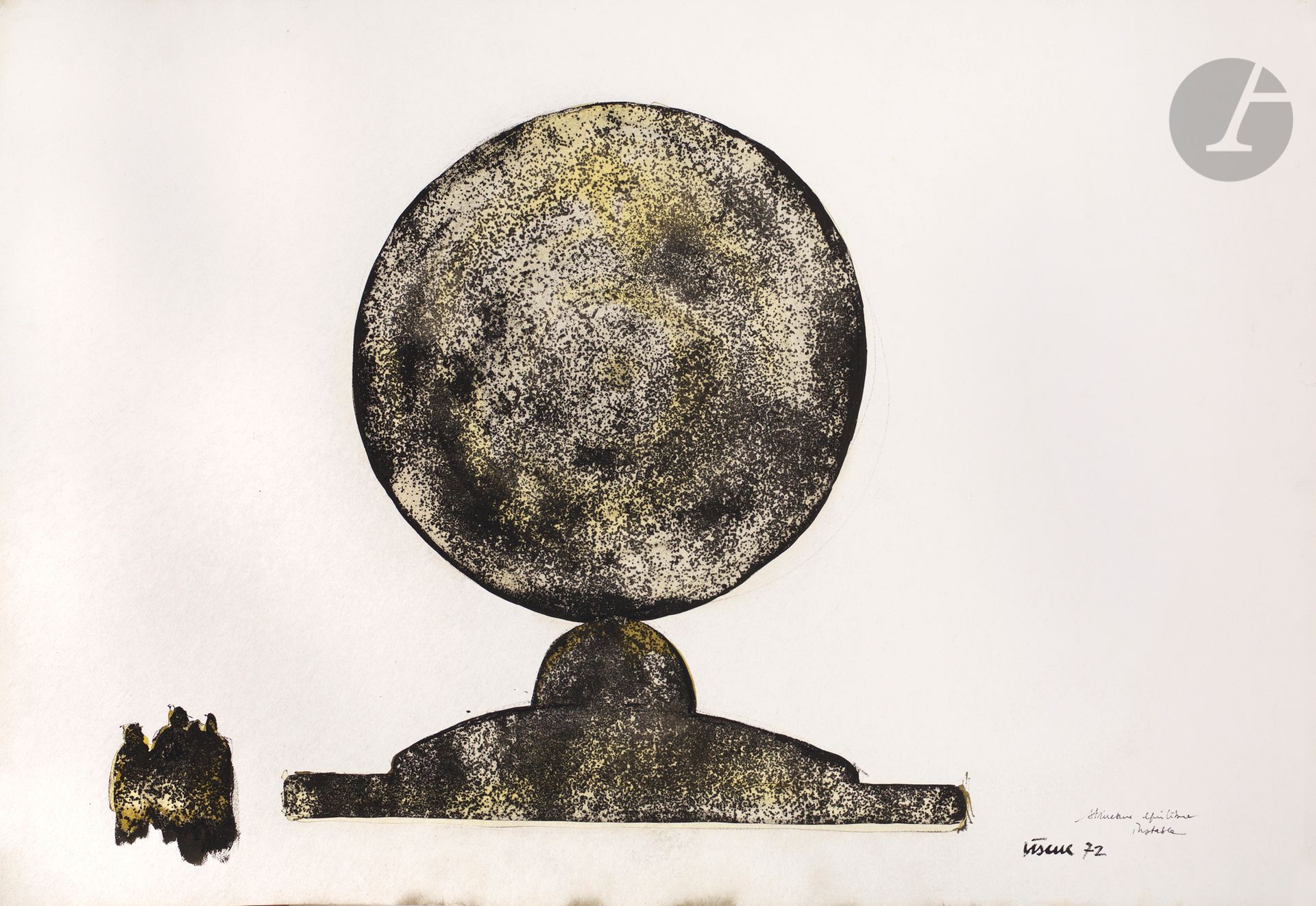 Null Claude VISEUX (1927-2008
)结构，不稳定的平衡，1972
纸上
墨水
和水彩画

。


右下角有签名、日期和标题
（Tear&hellip;