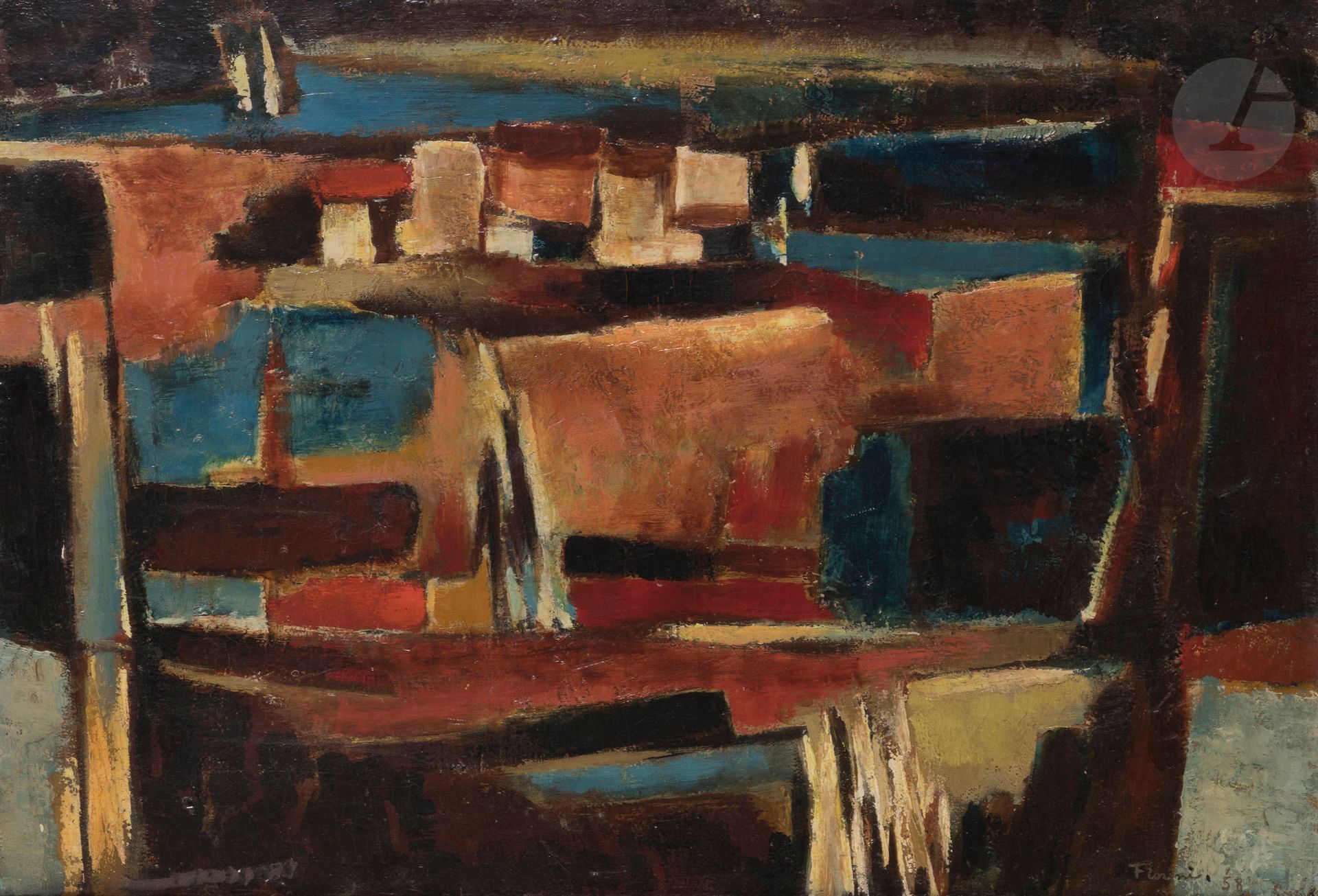 Null Marcel FIORINI (1922-2008)
Composition, 1958
Huile sur toile.
Signée et dat&hellip;